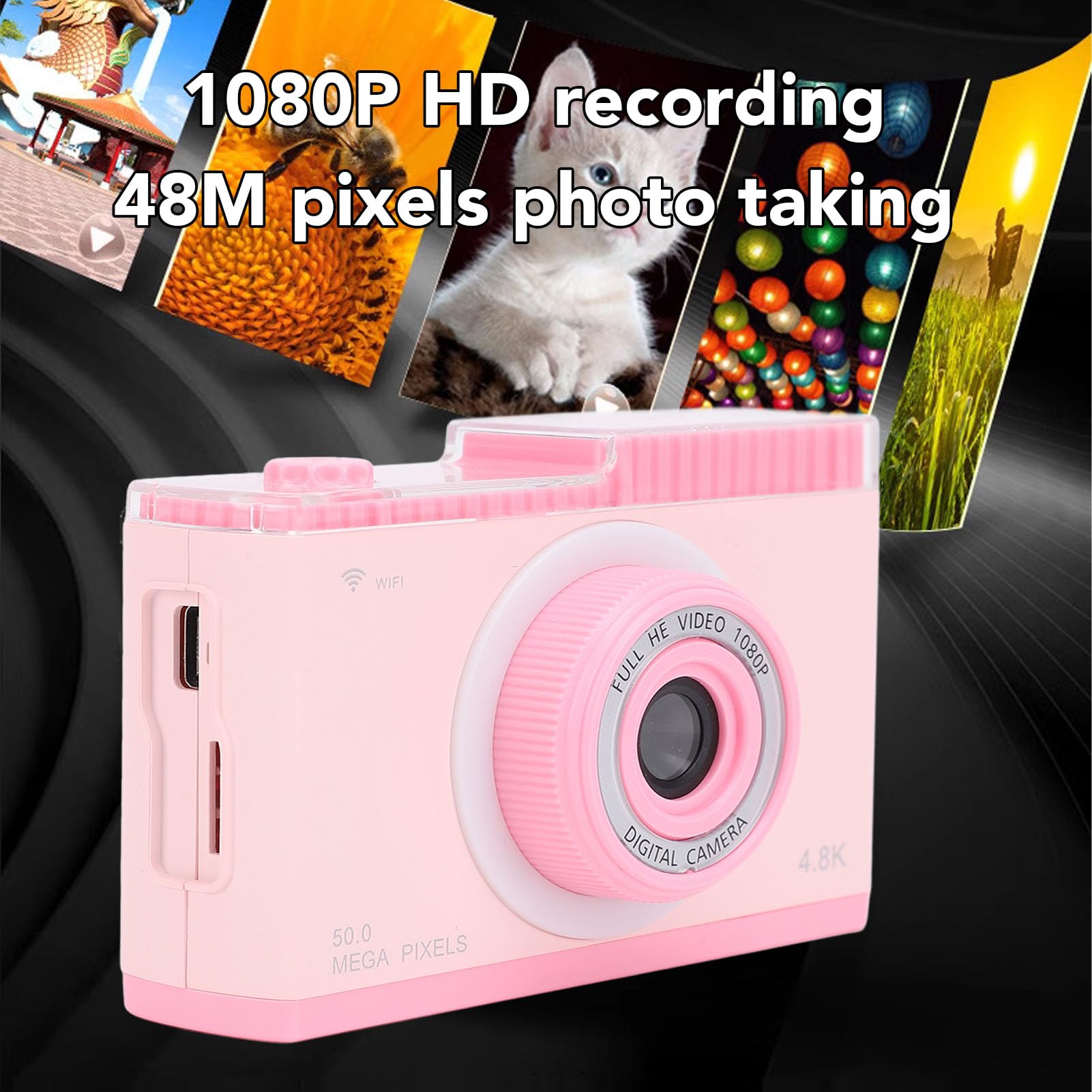 Aparat Cyfrowy, Aparat HD 1080P 48 MP z 2,4-calowym Wyświetlaczem IPS, 8-krotny Zoom, 3 światła Wypełniające, Funkcja Zewnętrznego Odtwarzania MP3, Wiele Gier dla Dzieci Chłopcy