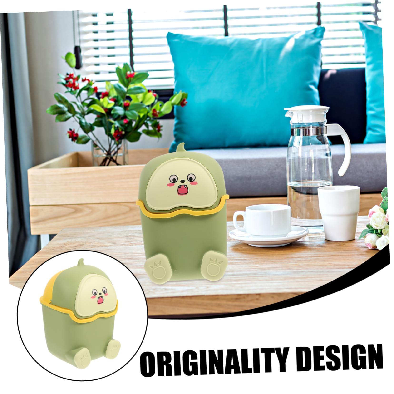 Hohopeti Tabletop Garbage Can Mini Desk Trash Bedroom Waste Basket Plastic Lid Room Organizer