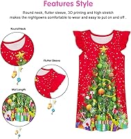 Vista 5 de uideazone Camisones para niñas, con mangas con vuelo, vestido de pijama con estampado 3D de princesa, talla 5-12