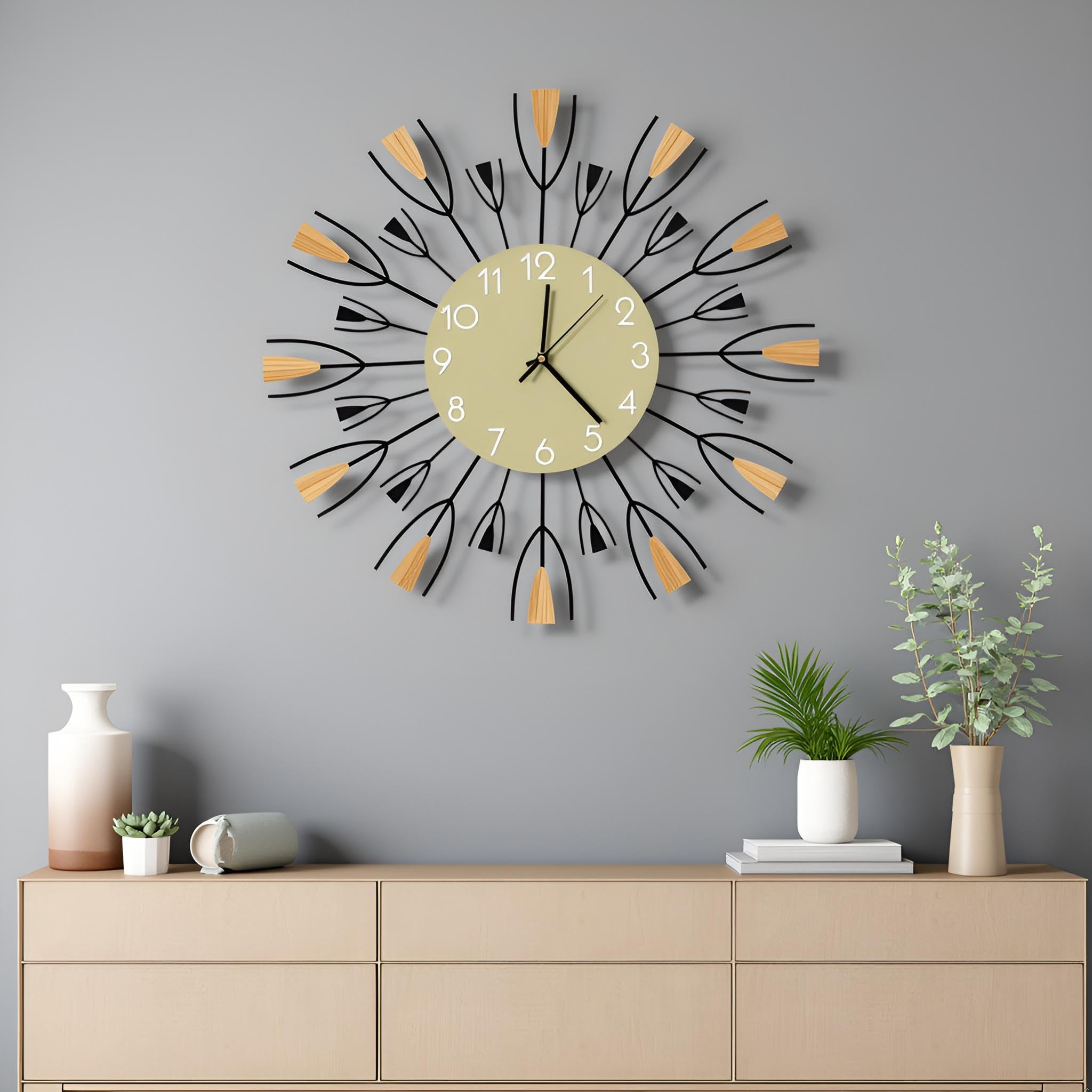 Grande horloge murale Starburst vintage 61 cm objet déco métal silencieux chambre bureau