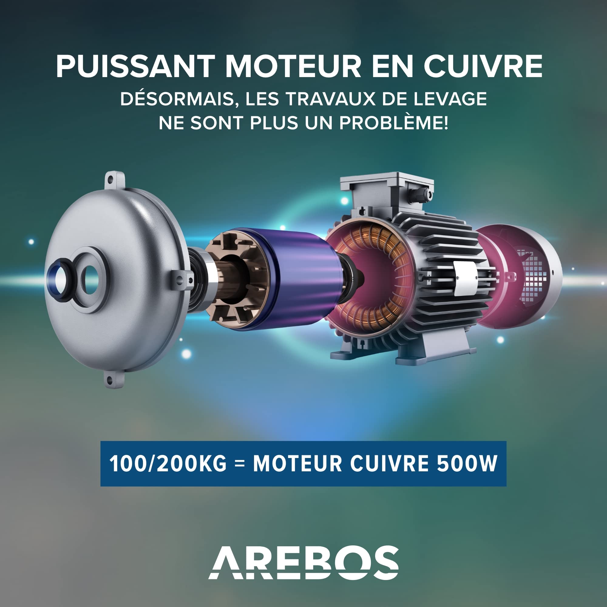 Arebos Treuil Palan électrique | 100/200KG | 500W | Treuil Palan à Chaine à Levier | Treuil palan à Ascenseur levage pour avec Télécommande, pour Chariot Élévateur, Entrepôts, Chantiers