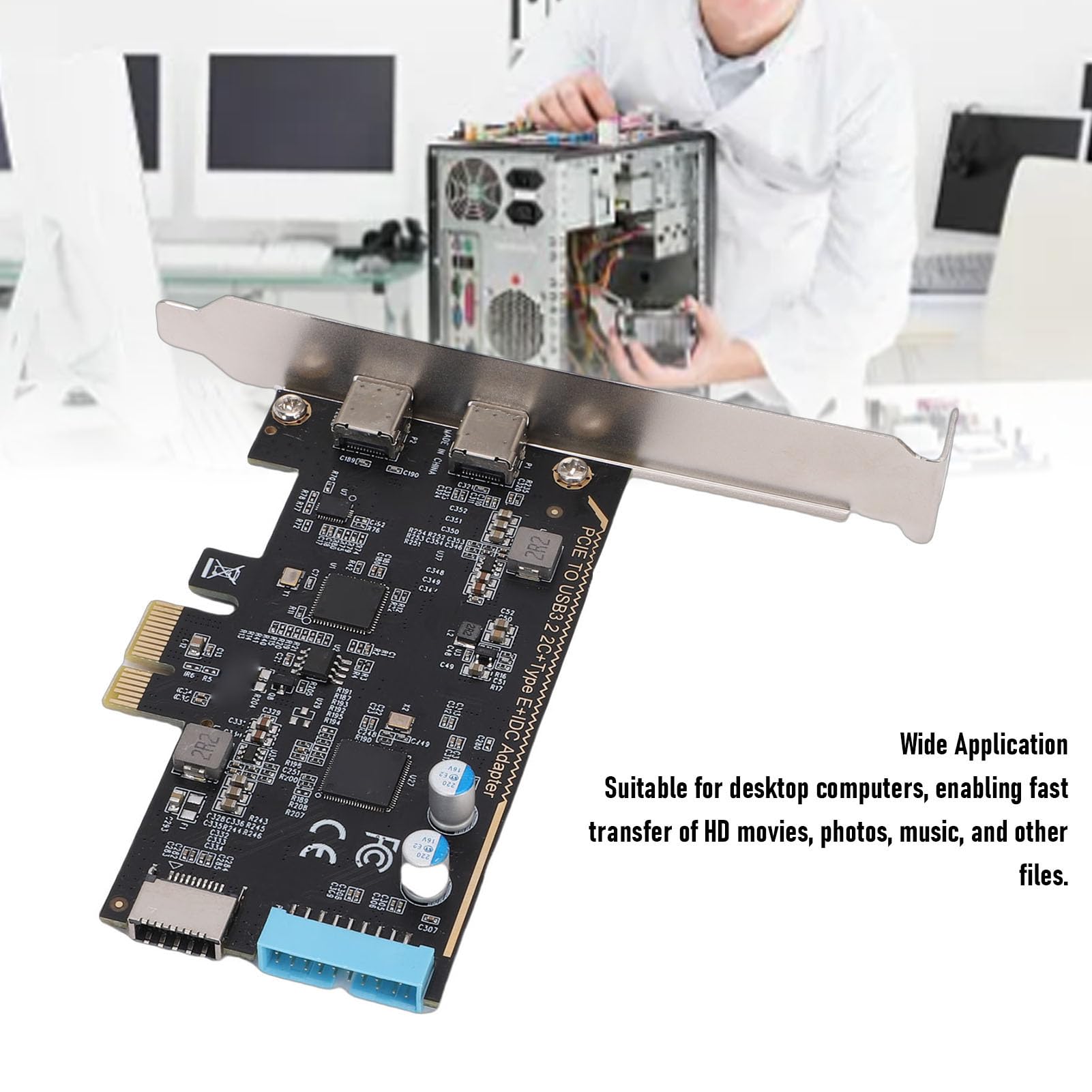 Jiawu Scheda di Espansione PCI Express per PC Desktop, Scheda PCIe da 5 Gbps a Doppio Tipo C con Tipo Interno e Porta a 19 Pin, Adattatore ASM1042