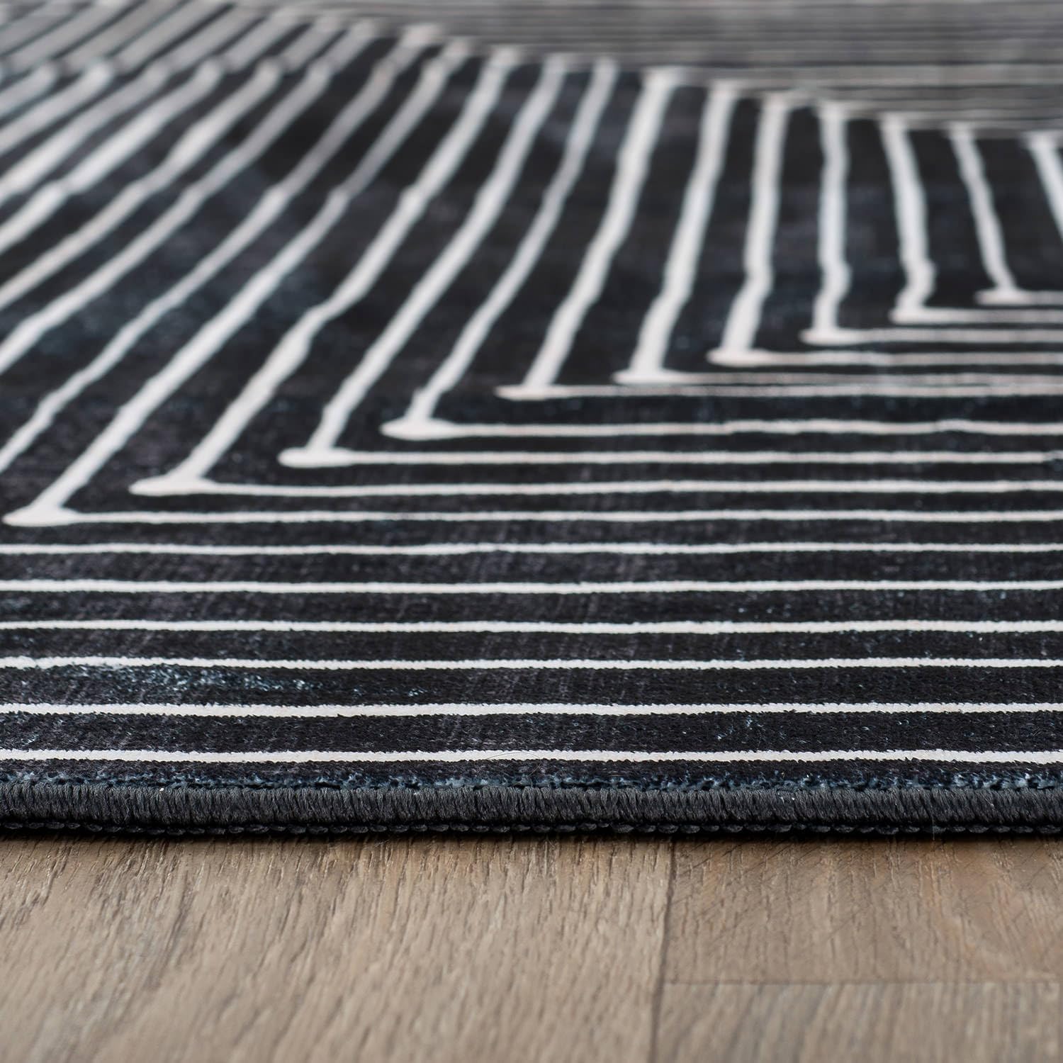 Rugshop Marbella Bohemian Stripes Washable Non Slip Area Rug 2' x 4' Black