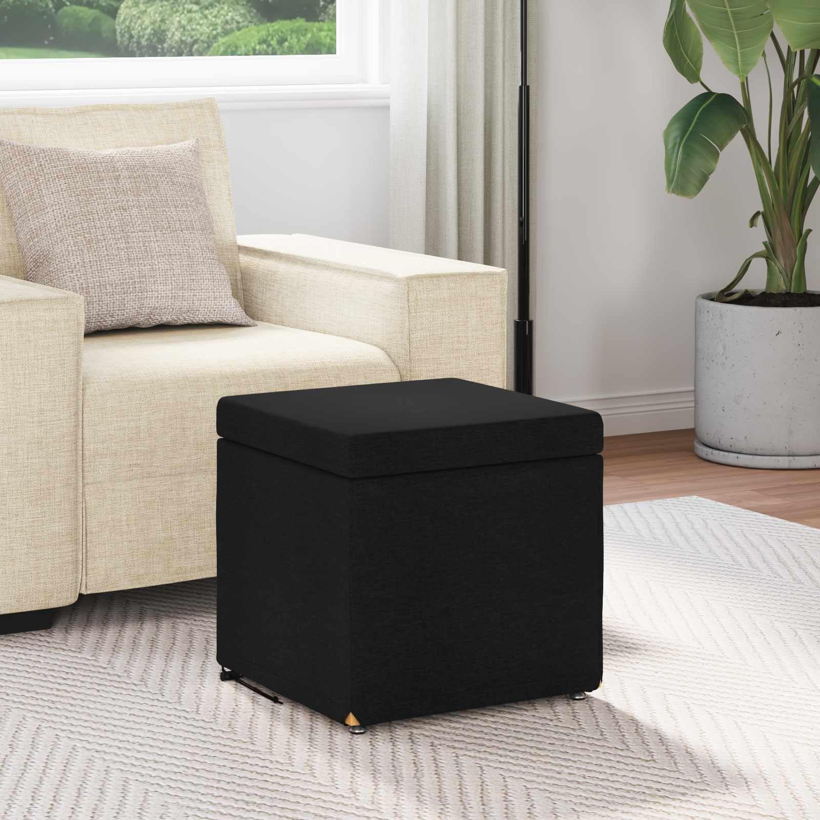 Sgabello nero, 41 x 41 x 40 cm, tessuto e legno, ingegneria