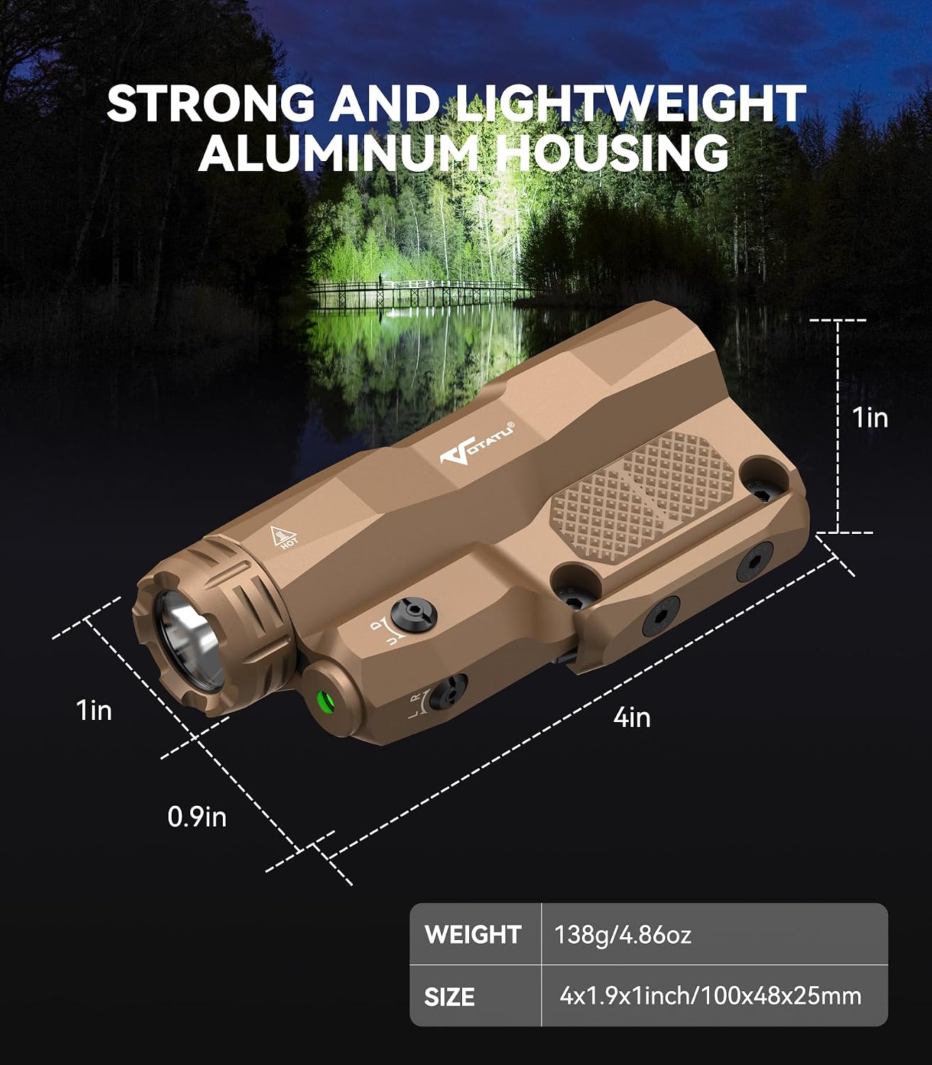 VOTATU M6L-G Picatinny/Mlok Flashlight Laser Combo Built-in Touch Pad Switch, Max 2400 Lumens LED Light and Green Laser with Tactical Strobe Mode, USB Magnetic Rechargeable