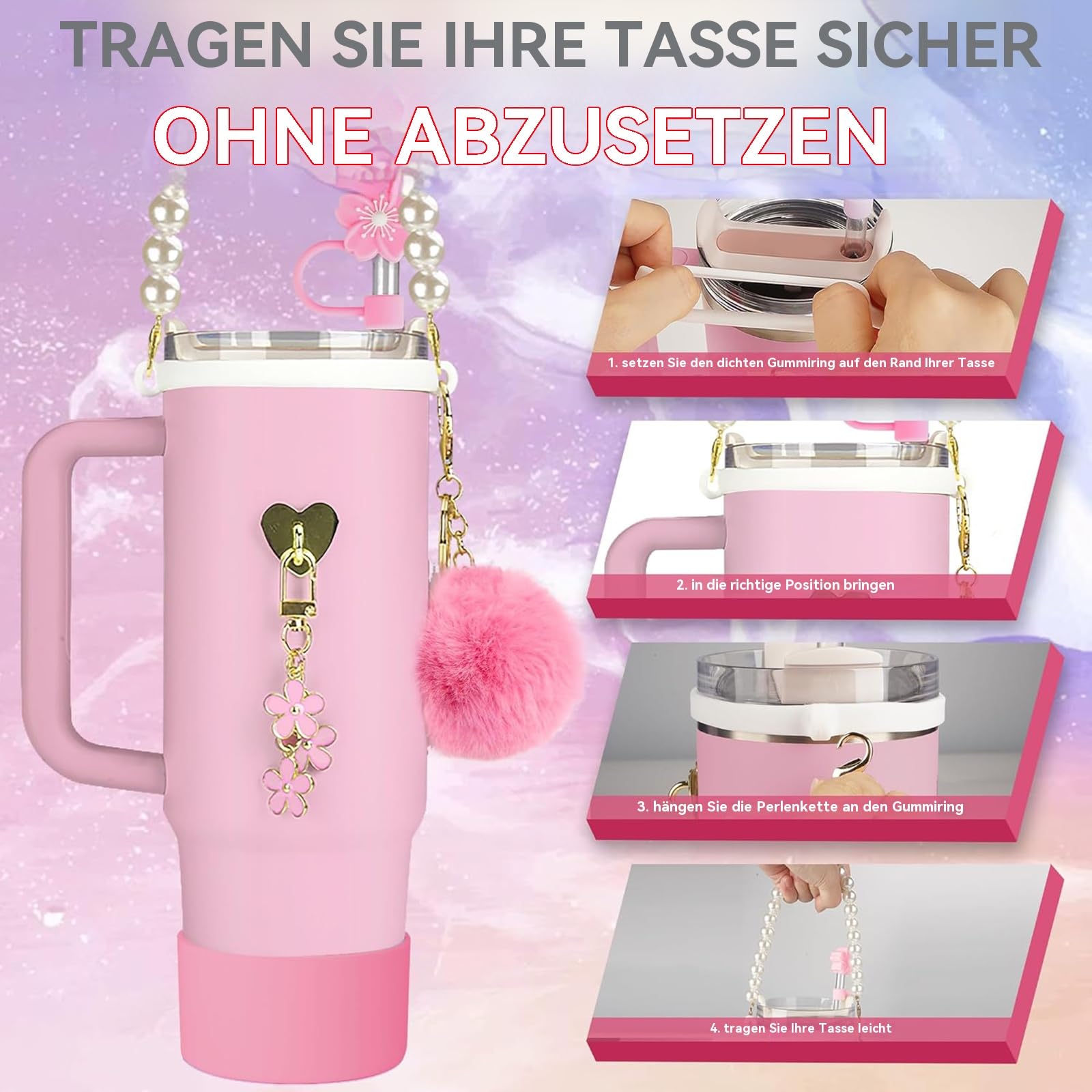Stanley Cup Accessories Set Includes Water Bottle Pouch, Silicone Spill Proof Stopper, Straw Cover Cap, Silicone Boot Tumbler (Pink, 40oz & 30oz) price in UAE | Amazon UAE