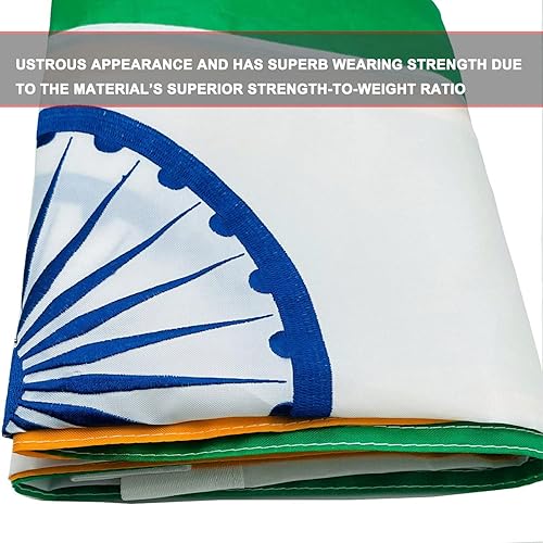 Miniatura 6 de Bandera india resistente de 3 x 5 pies, nailon Oxford 210D de más larga duración, chakra bordado de Ashoka, extremos de mosca de cuatro filas,
