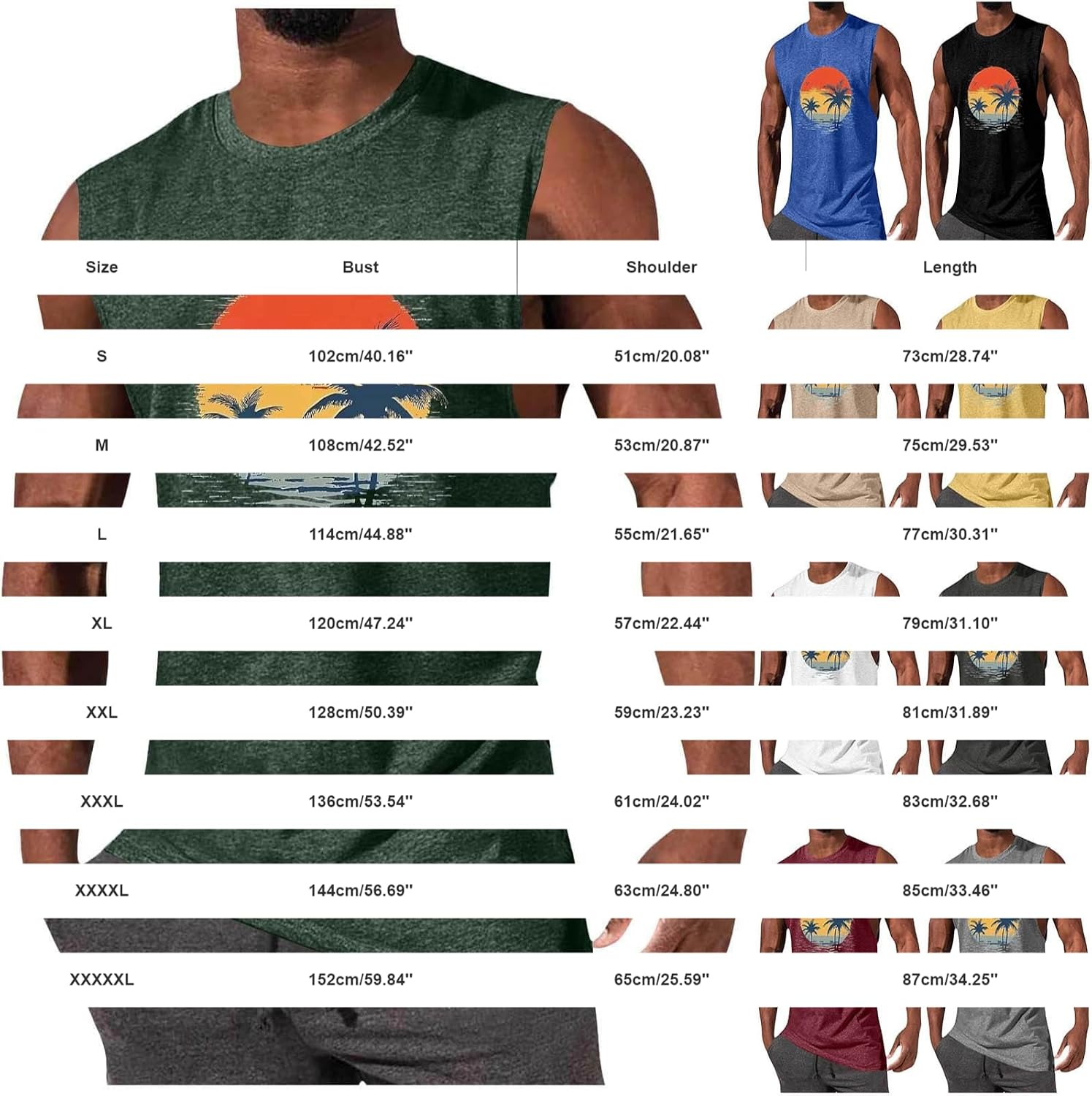 Men's Tank Tops Graphic Summer Beach Top Casual Plus Size Round Neck Tee Trendy Coconut Tree Print Sleeveless Shirts
