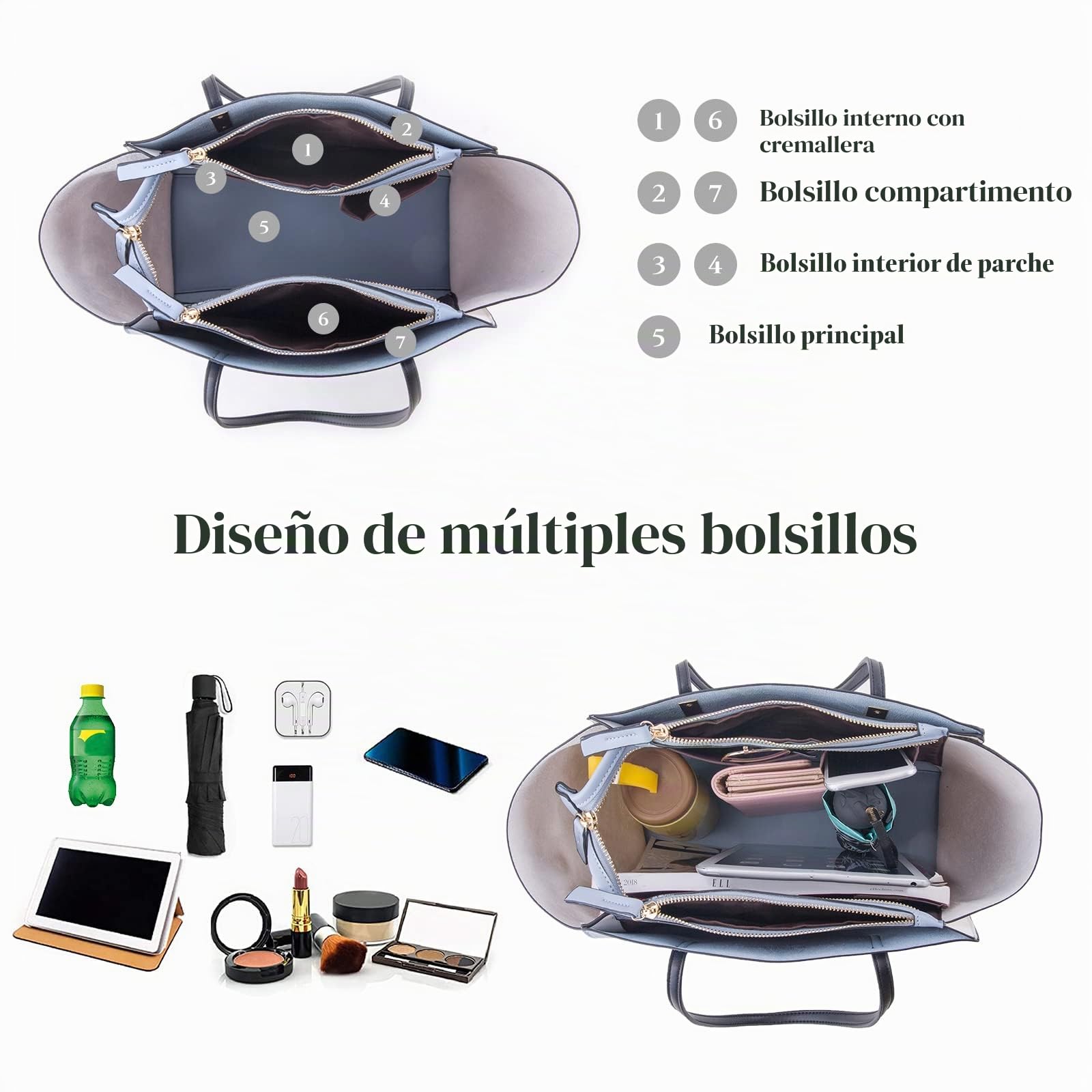 FANDARE Moda Bolsos de Mano Mujer Bolso de Mano Cartera Juego de 4 Piezas Bolso Bandolera Bolso de Hombro Cruzado Señora Tote Shopper Bolso de Mensajero Trabajo Viajar Crossbody Bag Blanco