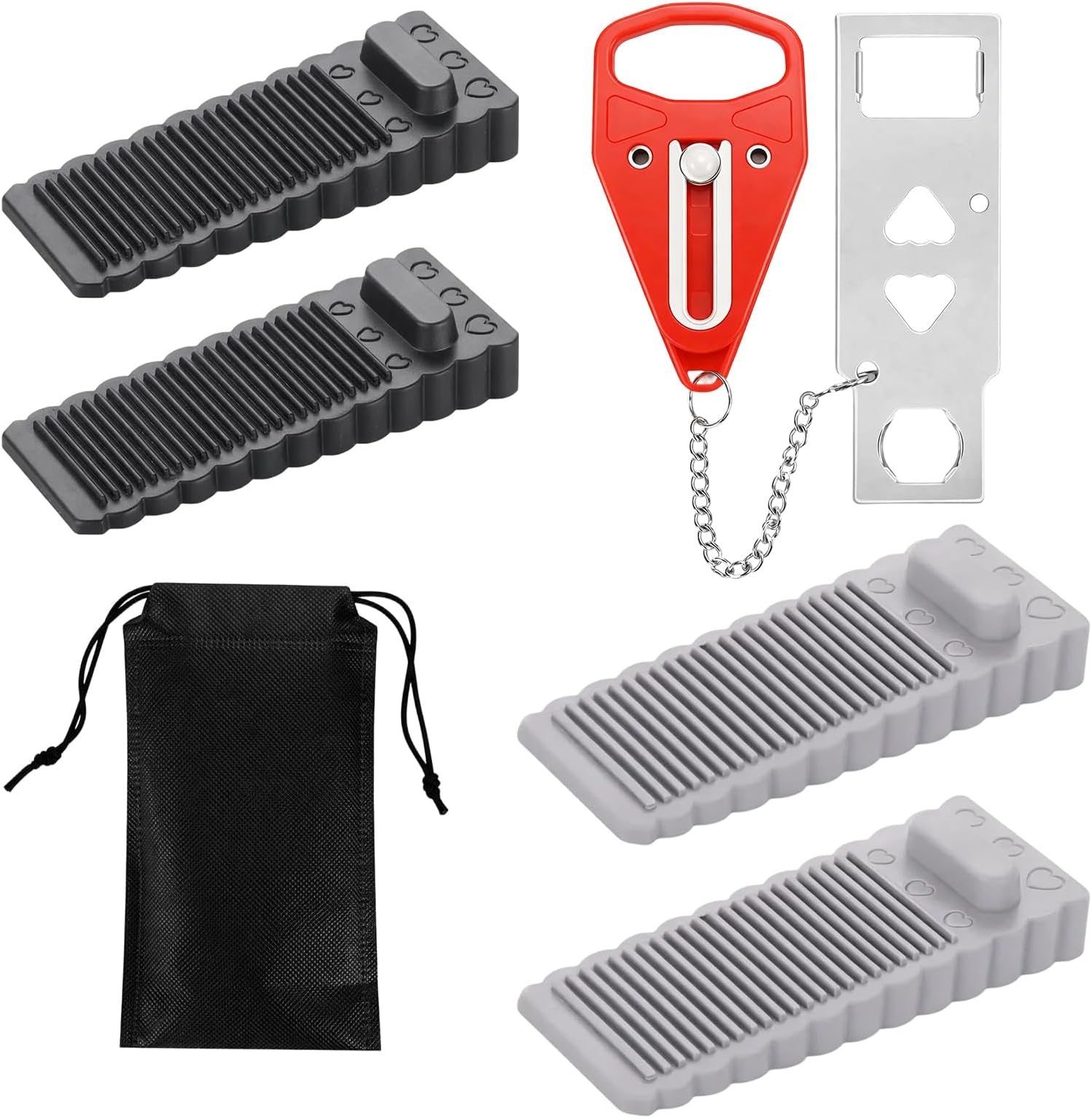 Three-piece Set with Storage Bag, Door Jammer, Hotel Lock Travel Safety Device, Portable for Home and Protection