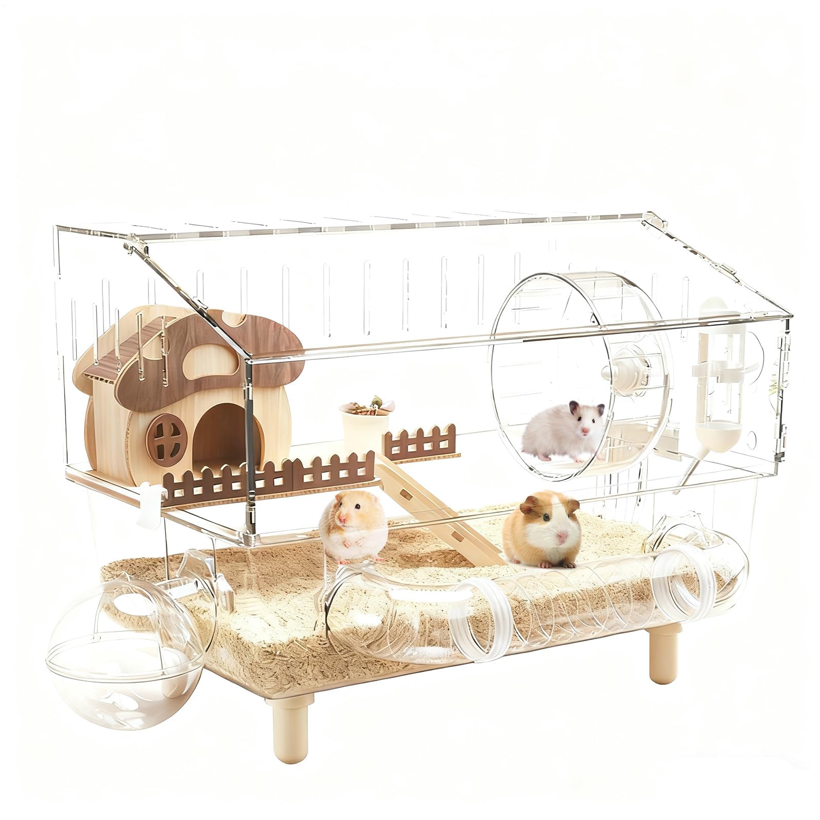 Hamsterkäfig mit Laufrad - Extra großer Acryl-Doppelschichtiger Lebensraum mit Zubehör für Kleintiere - Perfekt für Reisen und Zuhause