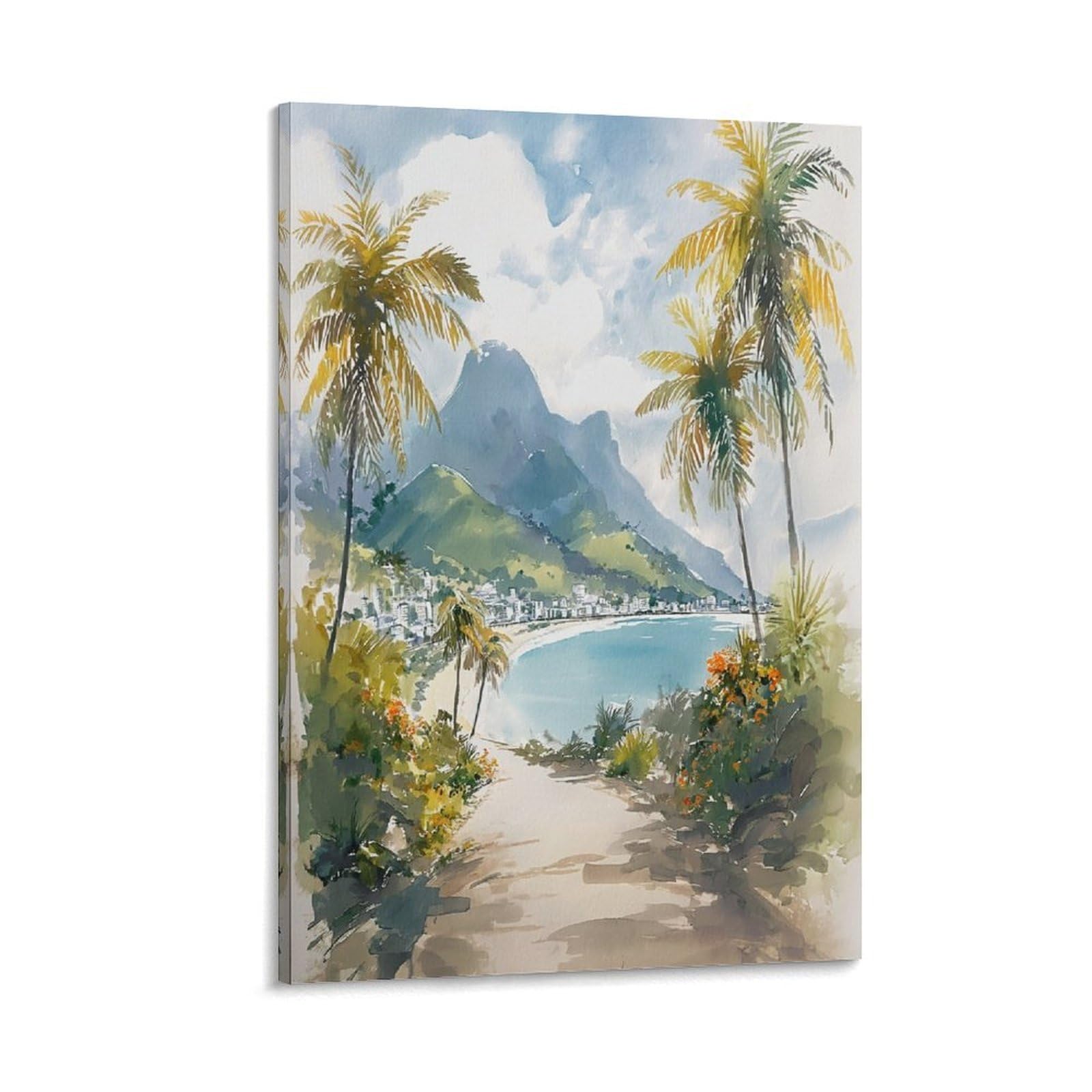 XWYMXZ Jamaica Watercolor Painting Caribbean Travel Poster 20x30inch(50x75cm) Vintage Watercolor Canvas Art