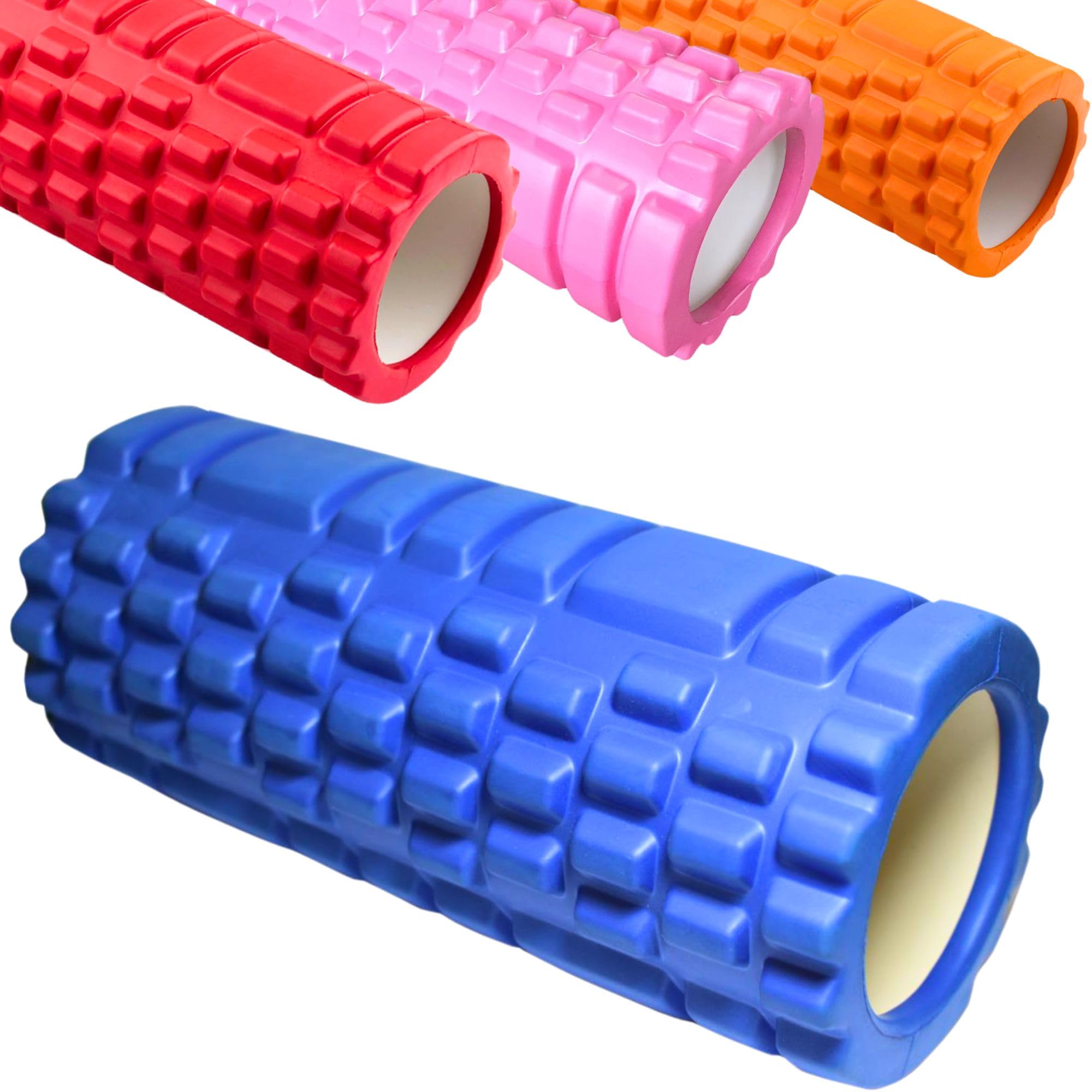 Massage Foam Roller - Orange - Pilates Muscle Physio Leg Back Yoga Gym with Free Carry Bag (Blue)