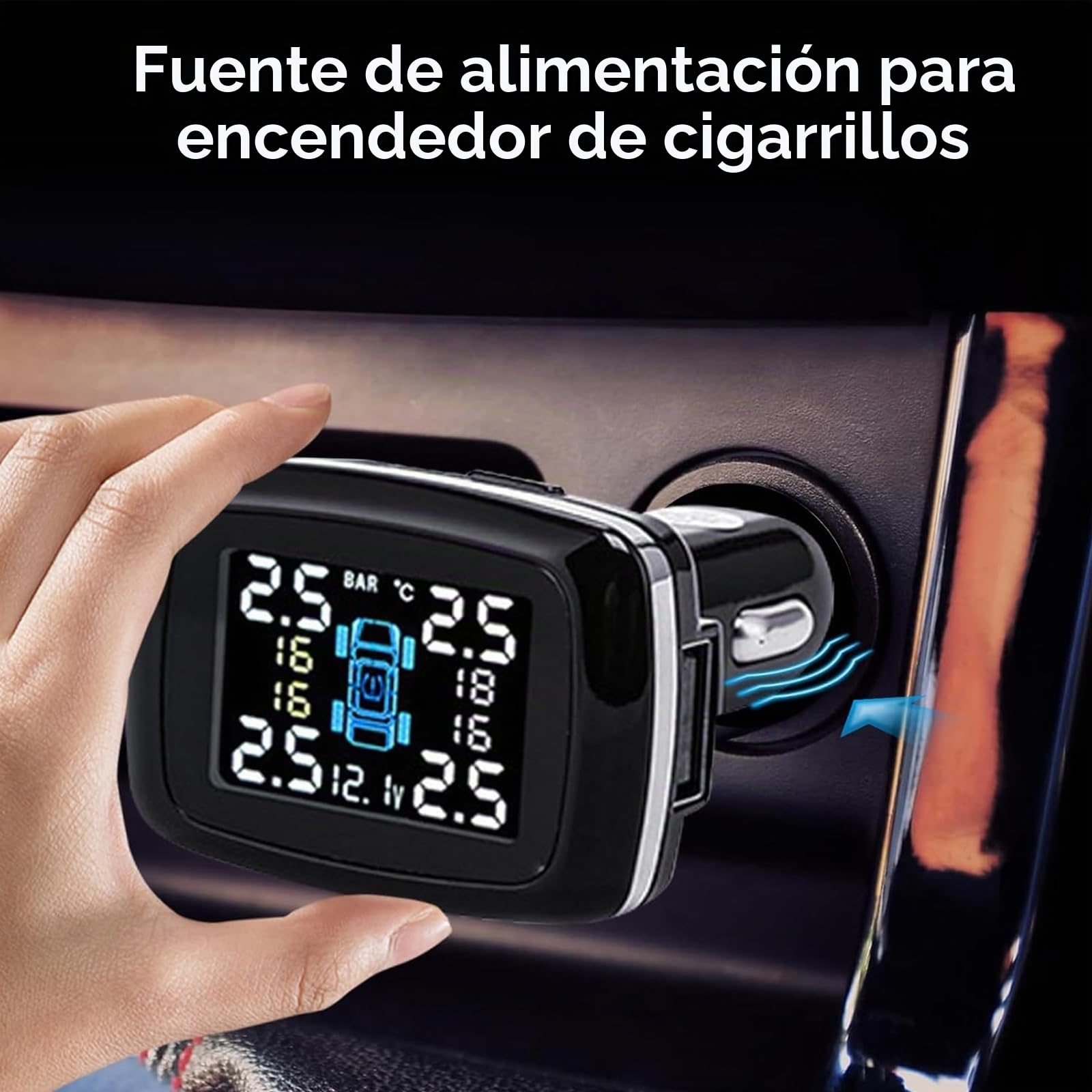 OBEST Sistema de control de presión de los neumáticos - Monitor inalámbrico TPMS con 4 sensores externos - Ángulo de visión ajustable - Toma de encendedor y puerto de carga USB