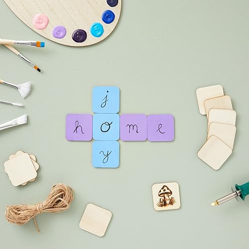 Miniatura 3 de Paquete de 60 cuadrados de madera de 2 x 2 para manualidades, recortes de madera sin terminar de 0.098 in con esquinas redondeadas