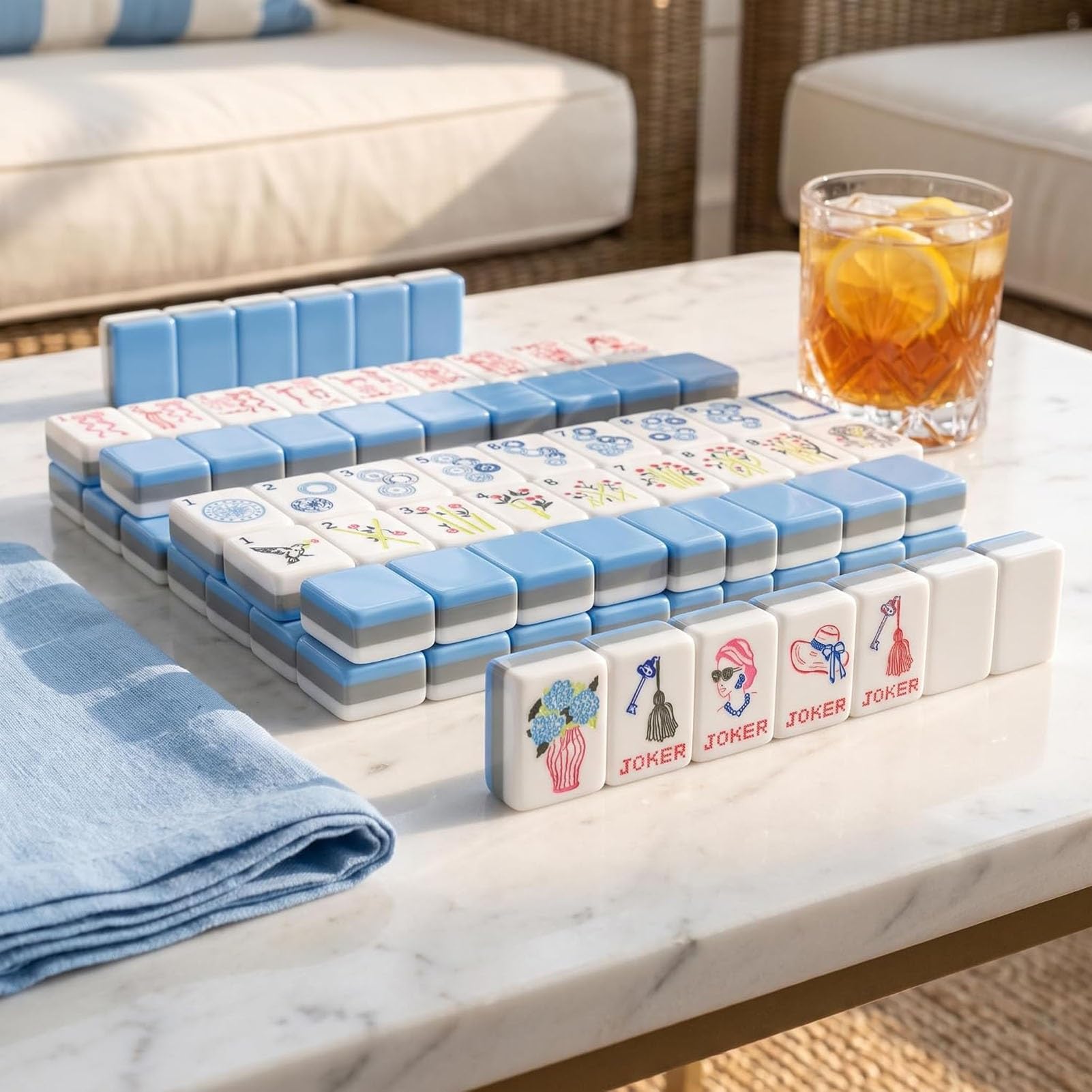 Set Mahjong Americano A Righe, Con Fiocco E Decorazioni Floreali | 160 Tessere In Acrilico A 3 Strati Incise, Gioco Mahjong Portatile Viaggio, Regalo Per Gli Amanti Mahjong E Gli Amici