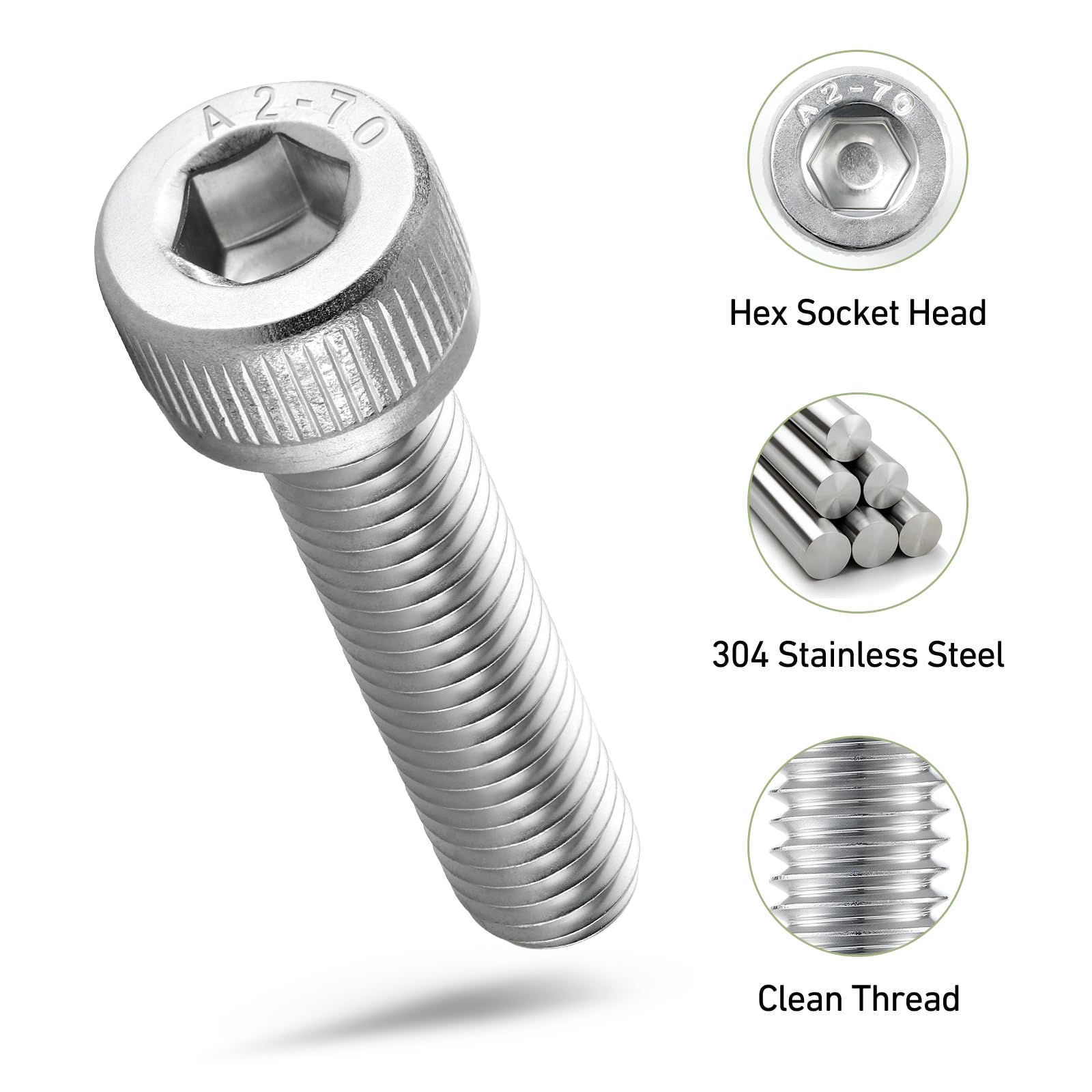 750PCS M3 Screws Assortment Kit, 304 Stainless Steel 18-8 Hex Socket Head Cap Screws Bolts Nuts and Washers Set, M3 x 6/8/10/12/16/20/25/30mm, for 3D Printer - 4