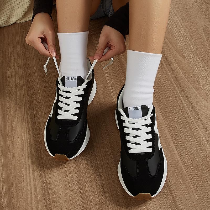 LEYING Women's Platform Retro Style Sneakers - Lace-up Classic Fashion Stylish Tennis Running Walking Shoes - Image 7