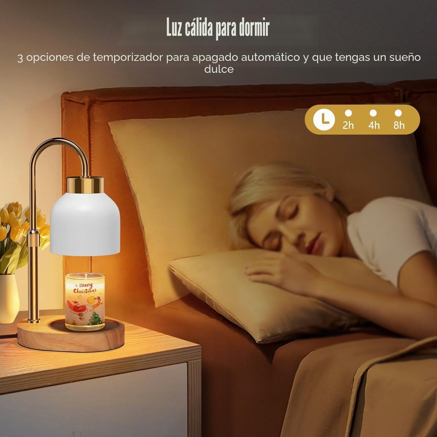 seenlast Lámpara calentadora de Velas, Calentador eléctrico de luz de Vela con regulador de Intensidad de Temporizador de Altura Ajustable, lámpara de Calentador de Cera de Vela para Navidad