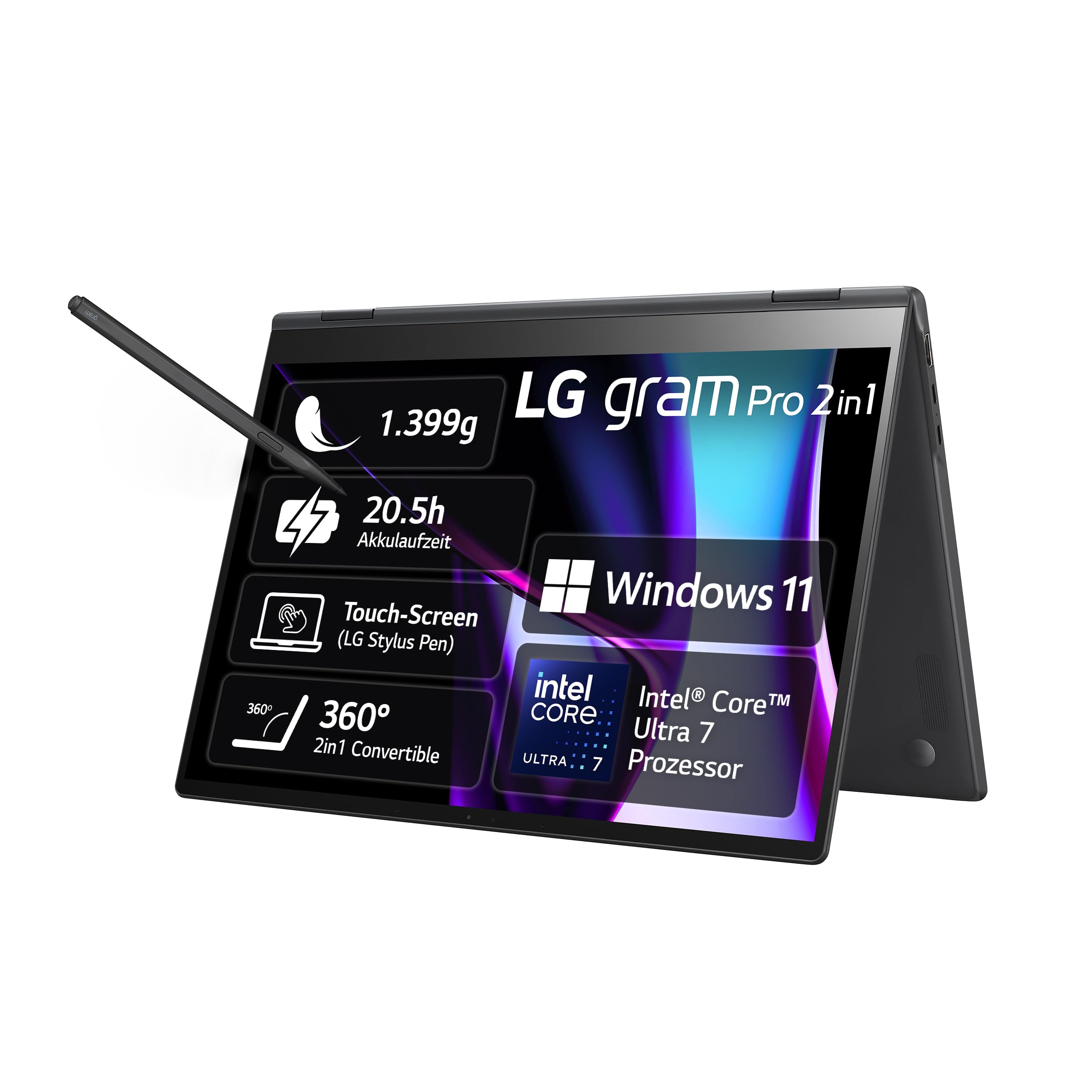 2024 LG gram Pro 16 Inch 2-in-1 Notebook - 1399g Intel Core Ultra7 