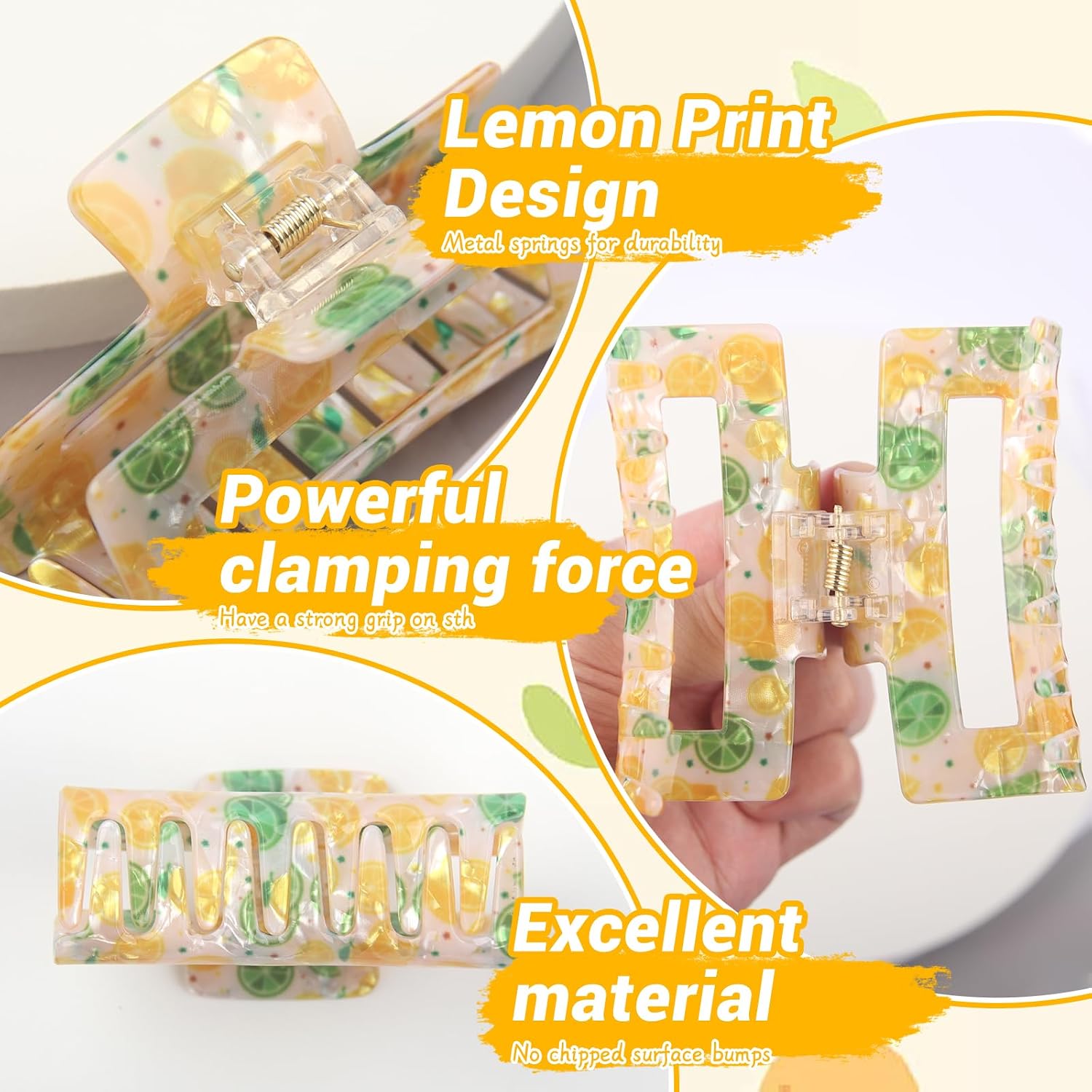 Summer Fruit Hair Clips Lemon Hair Claw Clips Square Lemon Hair Jaw Clamp Elegant Hair Accessories for Women Girls Summer Beach Theme Party Supplies image 3