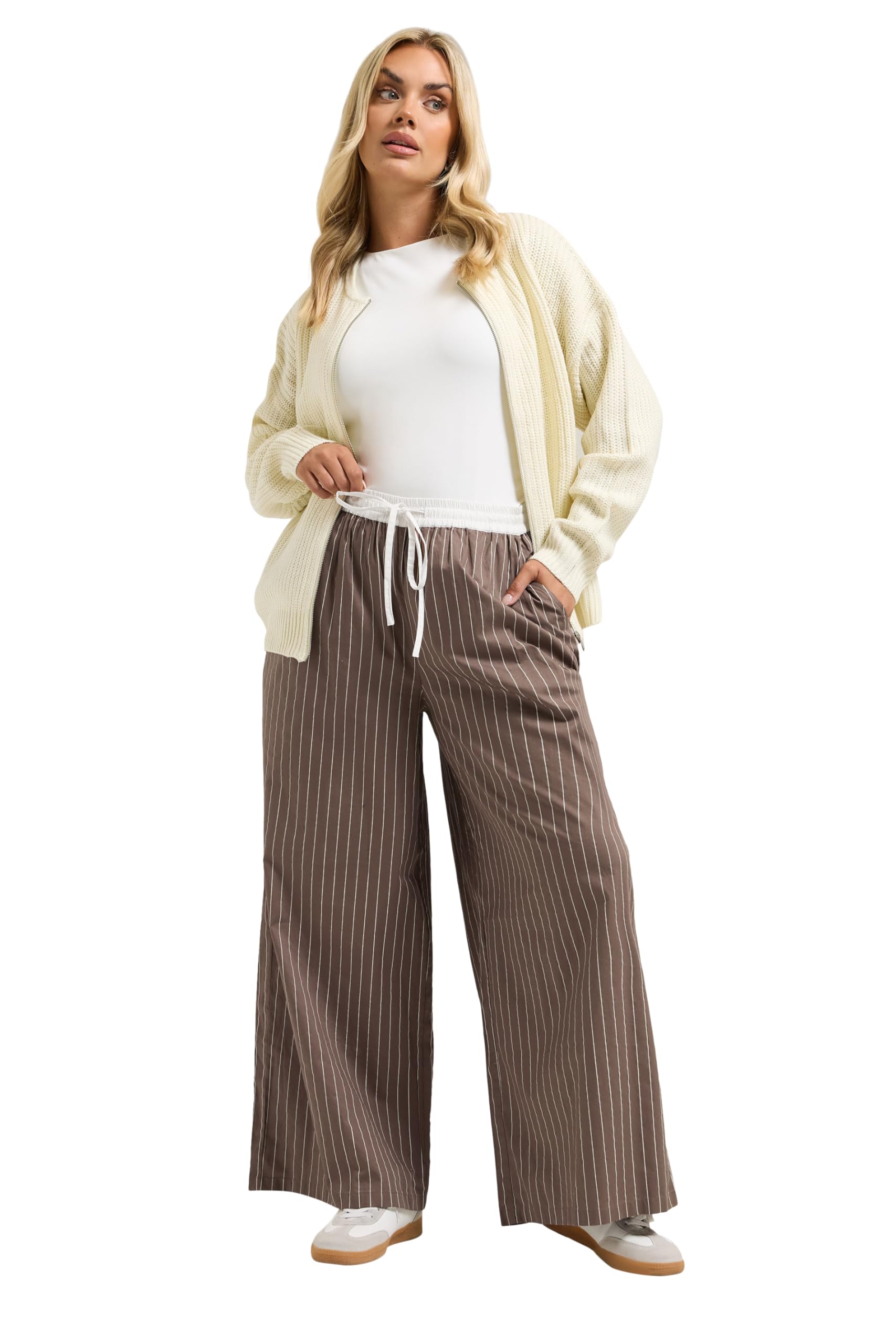 Yours Women's Brown Stripe Wide Leg Trousers In | : 22/24
