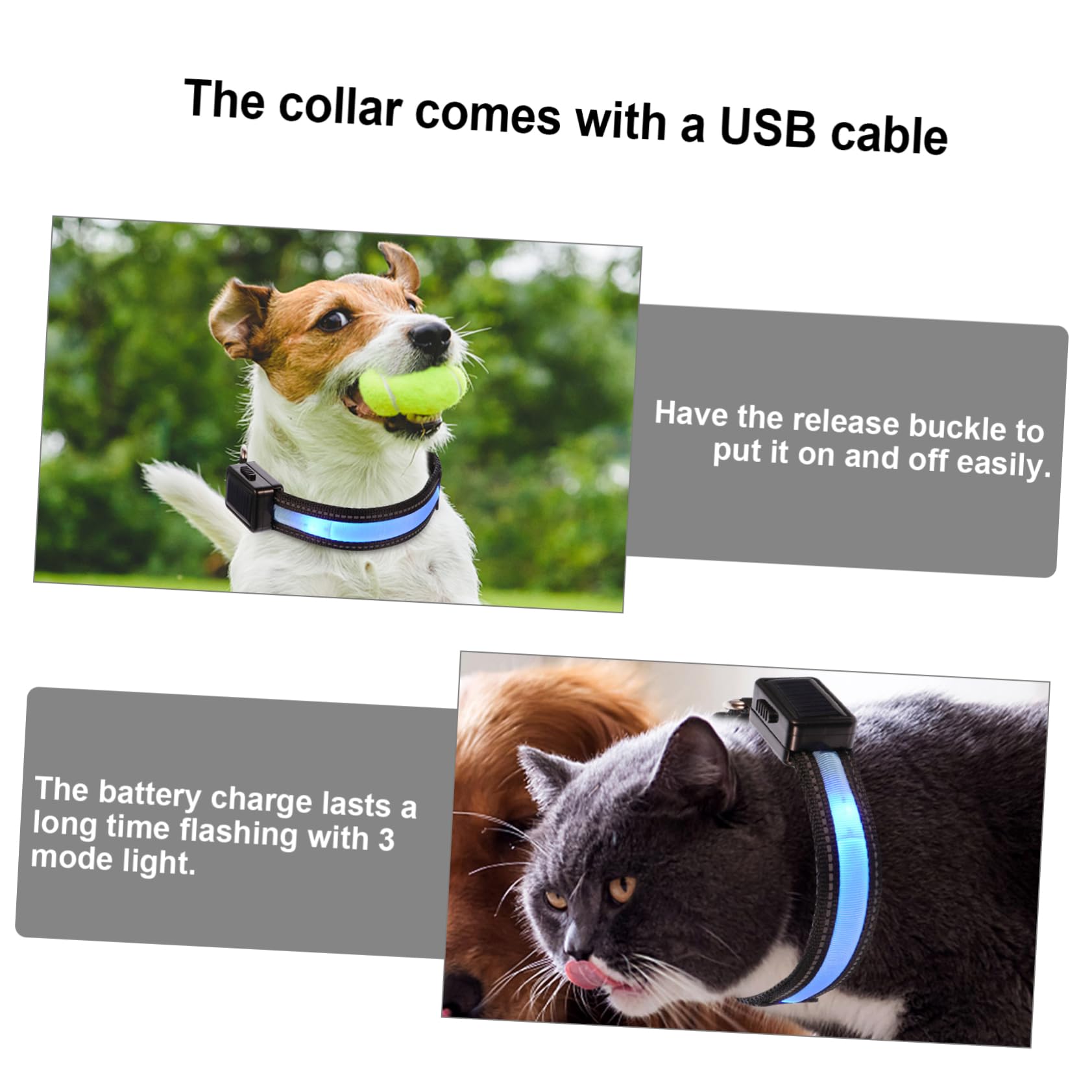 Housoutil 3juegos Collar Led para Perros Recargable por USB y Solar Acolchado y Resistente Visibilidad Alta para Paseos Nocturnos