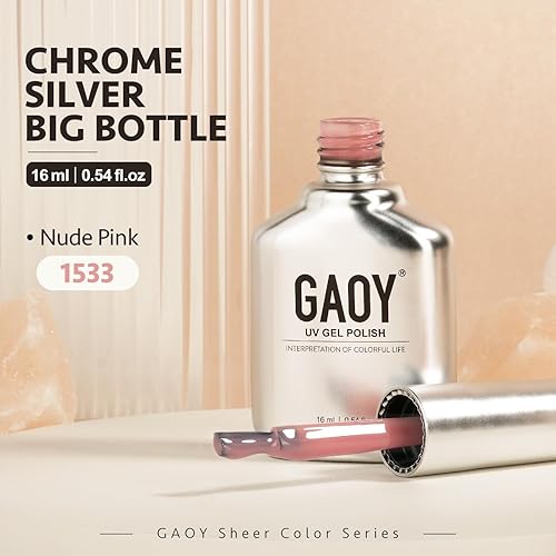 Miniatura 7 de GAOY Jelly Nude - Esmalte de uñas en gel, 0.63 onzas líquidas, esmalte de gel translúcido rosa nude, curado con luz UV para arte de uñas, color 1533