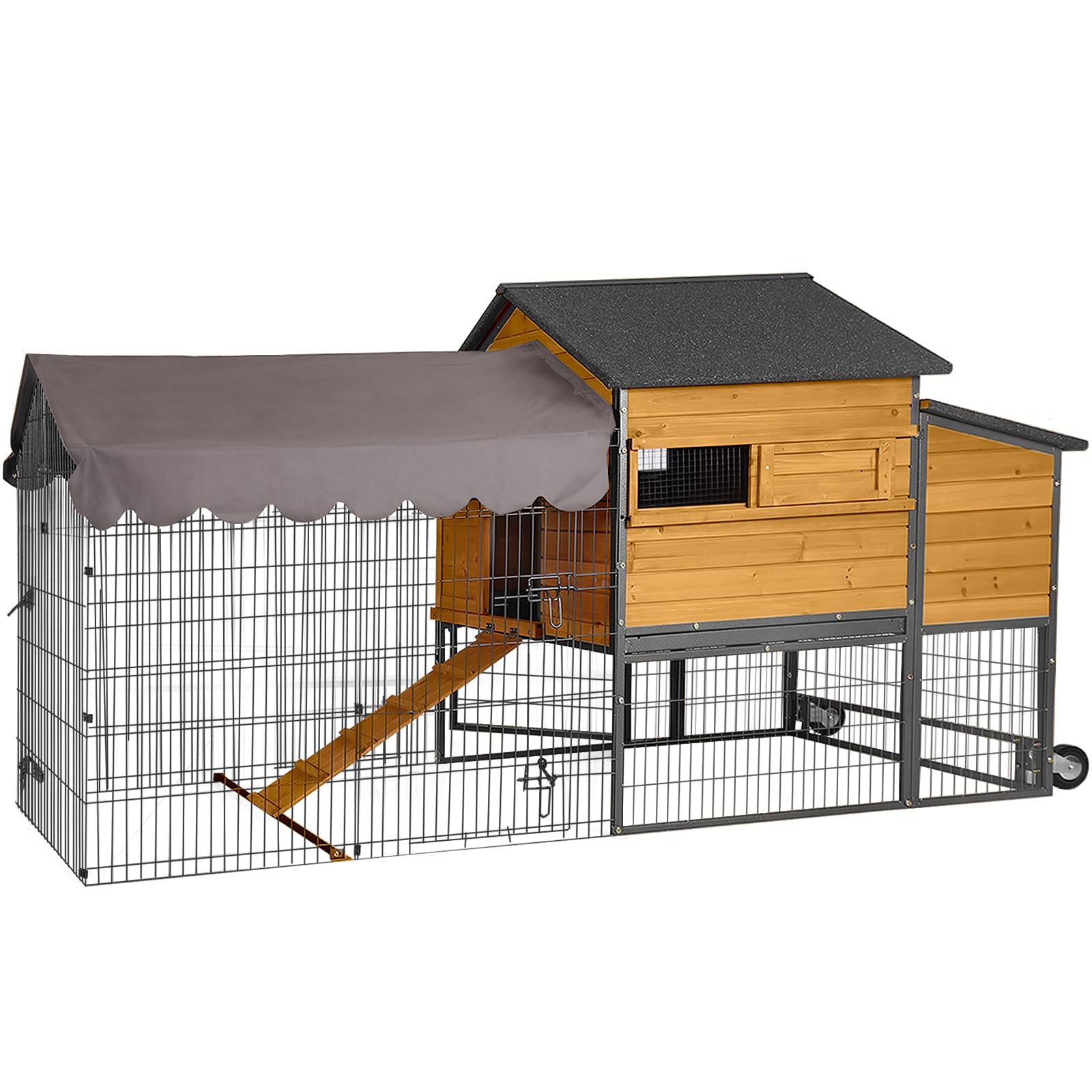 Joyqinchen Mobile Chicken Coop 85" Large All-Steel Frame Hen House Poultry Cage with Nesting Box Metal Run,Waterproof Rain Cover Duck Coop Rabbit