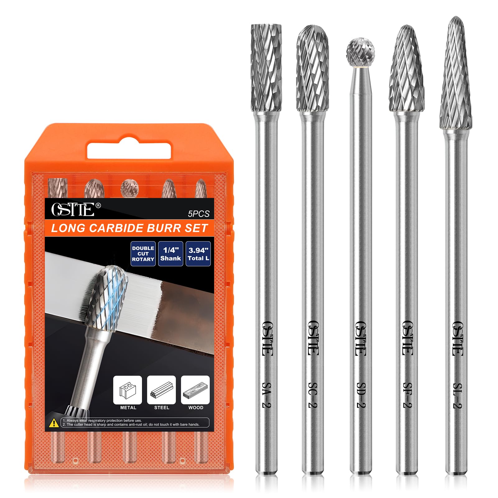 5Pcs Long Carbide Burr Set, 3.94" L Die Grinder Cutting Burrs Bit for Metal