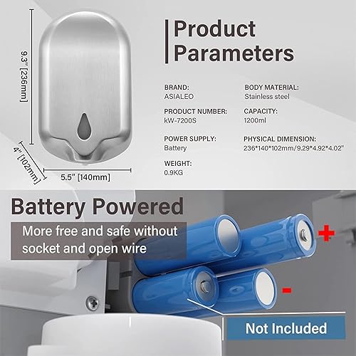 Miniatura 5 de Dispensador de jabón líquido comercial y desinfectante de manos automático sin contacto montado en la pared para baño comercial y doméstico, gran