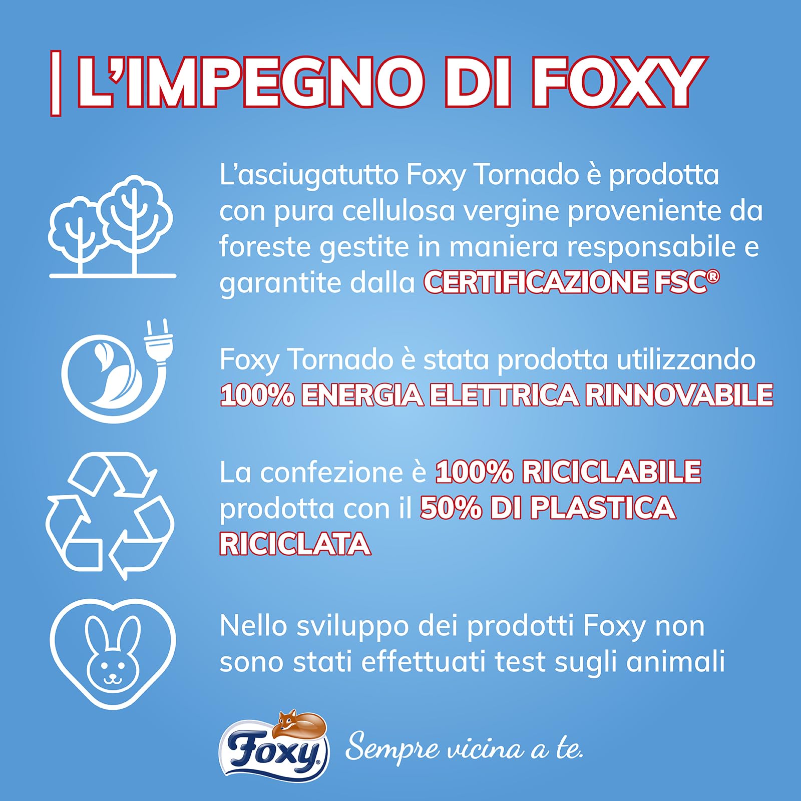 Foxy Tornado| Asciugatutto universale 8 pz, 250 strappi per rotolo a 3 veli | Carta 100% certificata FSC® | Confezione 100% riciclabile