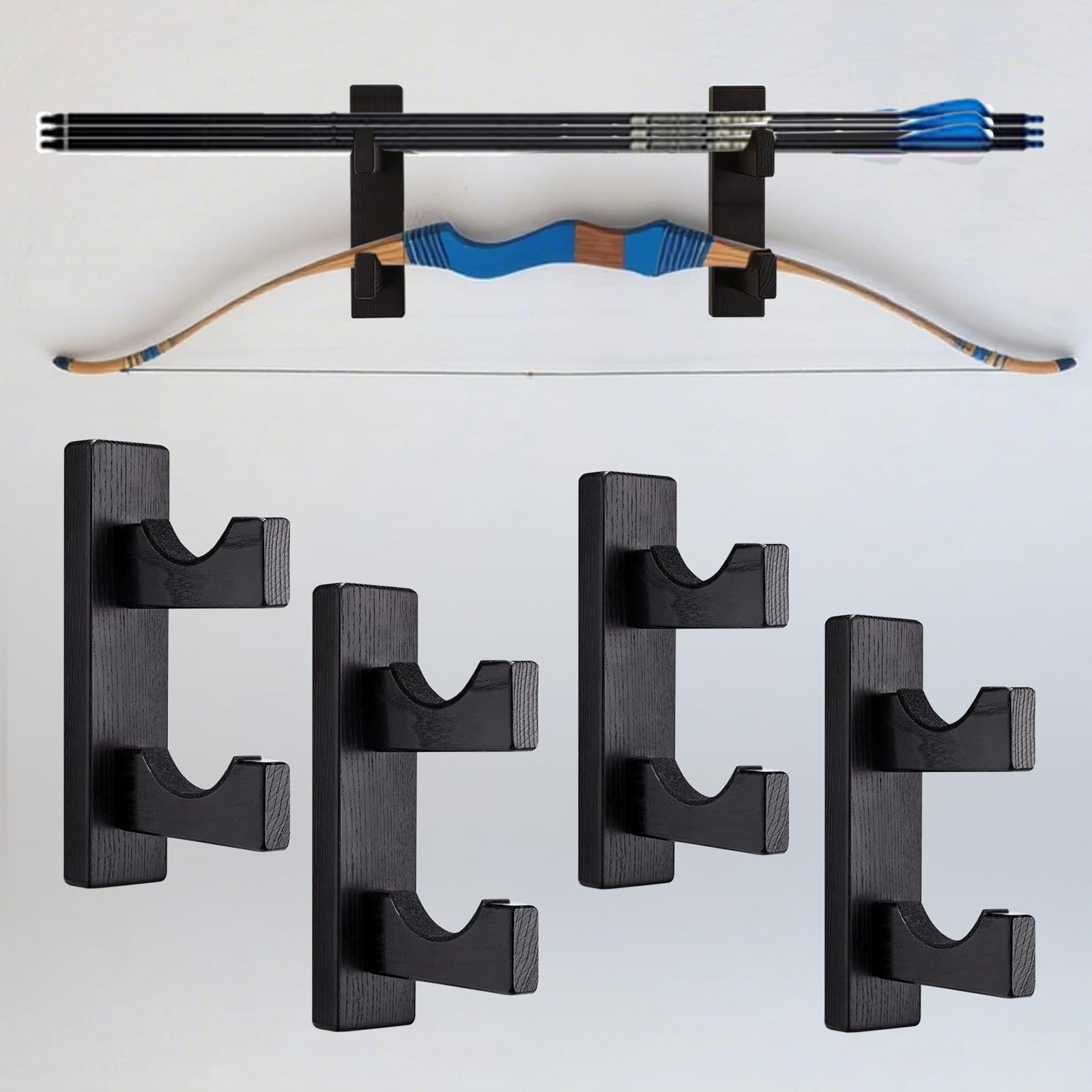 WLSANX Bow Hanger for Wall,Bow Rack,Compound Bow Wall Mount,Suitable for organizing Bow and Archery Accessories and Equipment (2 Pairs)