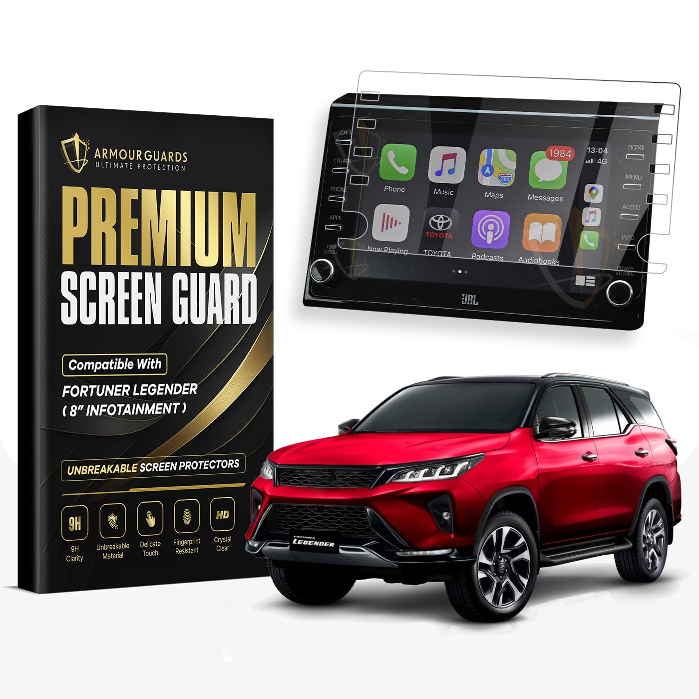 ARMOUR GUARDS Glass 9H Unbreakable Screen Protector Compatible With Toyota Fortuner Legender Facelift (2021) Car Touch Screen Infotainment System (8 Inch) (Transparent)
