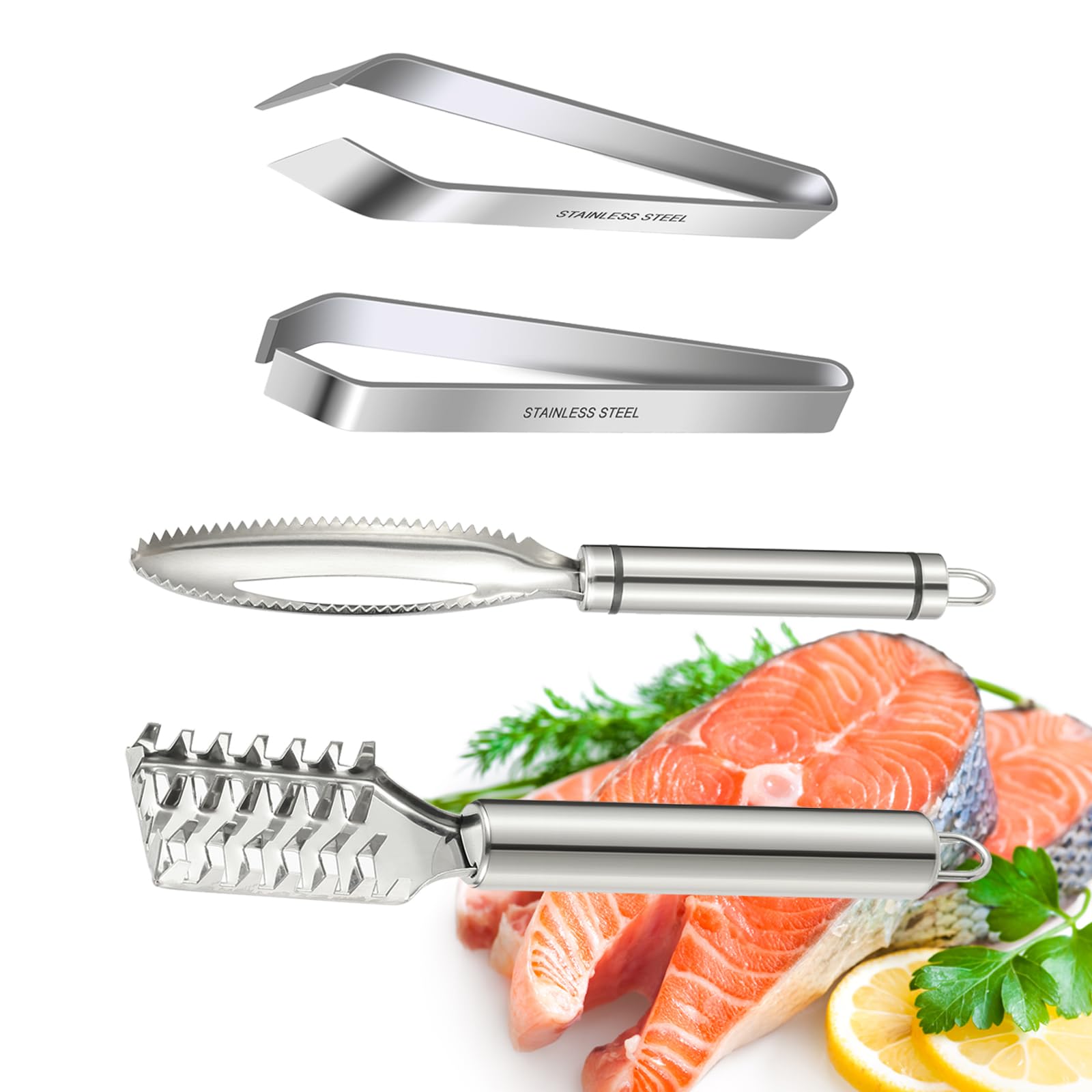 2 Pcs Fish Tweezer 2 Pcs Fish Scale Remover, Fishbone Tweezers Descaler Cleaner Scraper Tool Stainless Stee Pliers