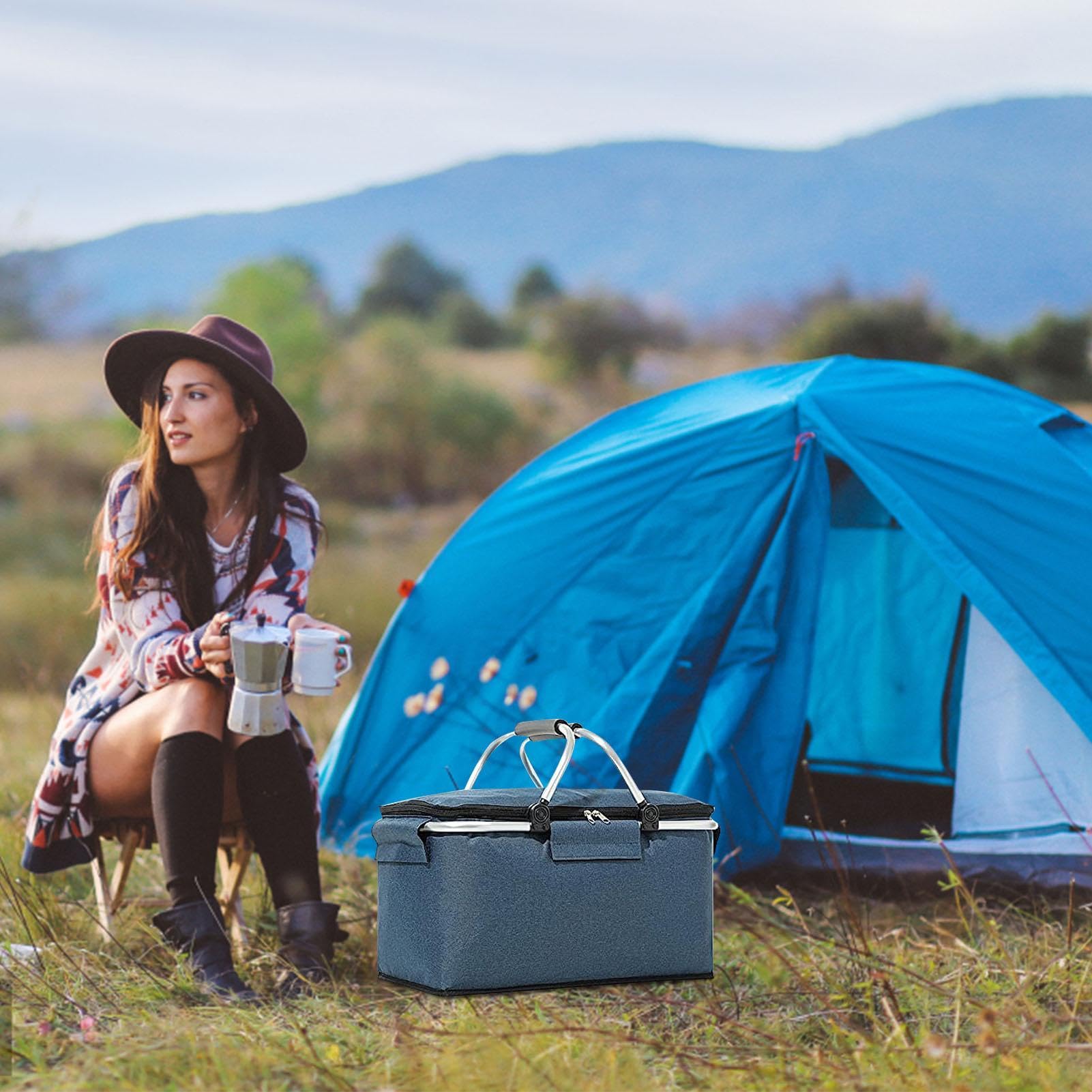 Cesta de picnic: bolsa de compras y comestibles, nevera plegable para picnic | Cesta de refrigeración portátil de 26 l, bolsa de almacenamiento con 2 asas, bolsa de mercado de almacenamiento de | picnic | Cesta de refrigeración portátil de 26 l, bolsa de