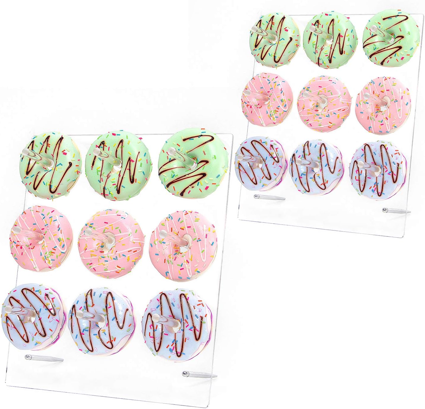 YestBuy Acrylic Donut Wall Display Stand, 2 Sets Square Clear Donut Stands, Clear Bagels Holders Up to 54 Donuts for Christmas, Wedding Birthday Treat Parties,Children's Birthday