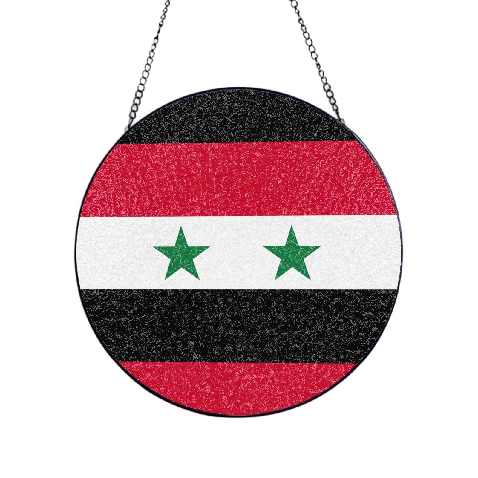 Flag Of The Syrian Arab Republic Print Glass Sun Catcher For Windows Hanging Garden Ornament Womens Gift