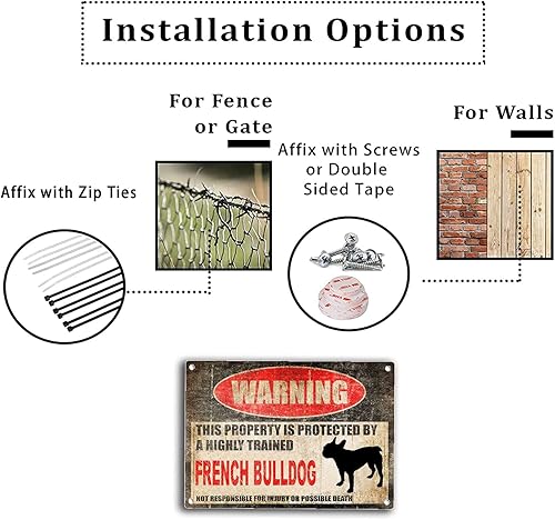 Miniatura 3 de ELIPOS Letrero de hojalata con texto en inglés «Beware» para perro y valla de bulldog francés, letrero divertido de metal con texto en inglés «This