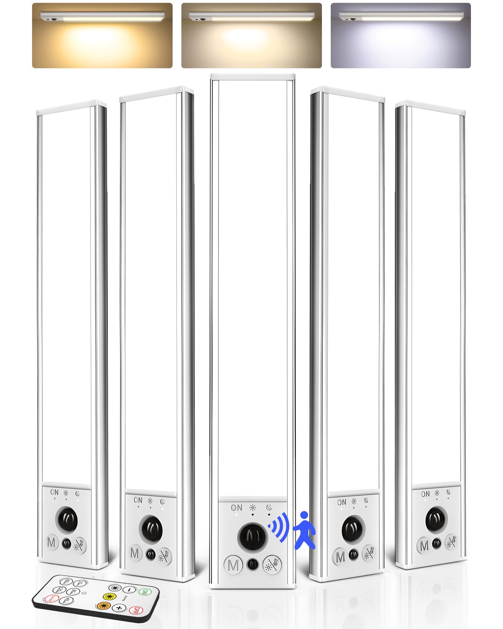 EZVALO 5-Pack Under Cabinet Lighting, 2400mAh Motion Sensor Light Indoor, 10inch Closet Lights with Dimmable & 3 Color Temps, Motion Activated Lights Wireless with Remote for Kitchen, Pantry, Stairs