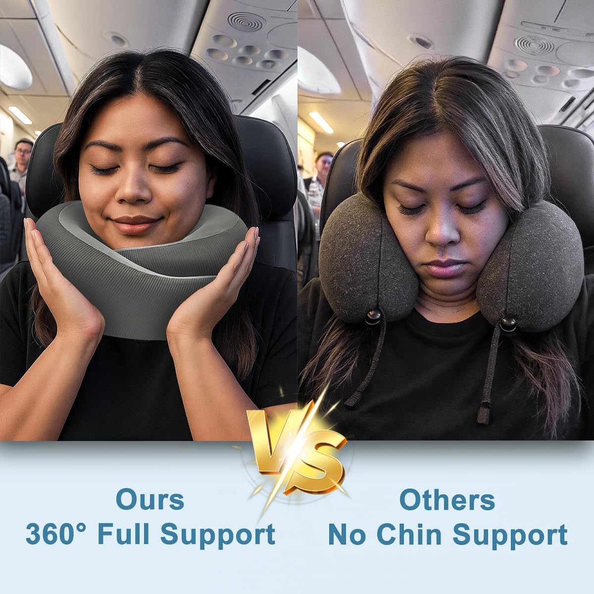 Neck Pillow for Traveling,Travel Neck Pillow for Airplanes,Cooling Fabric&100% Pure Memory Foam,Neck Pain Relief,Ergonomic Support for Long Flight(Gray, Standard Size-(Broad Fit)) - Image 2