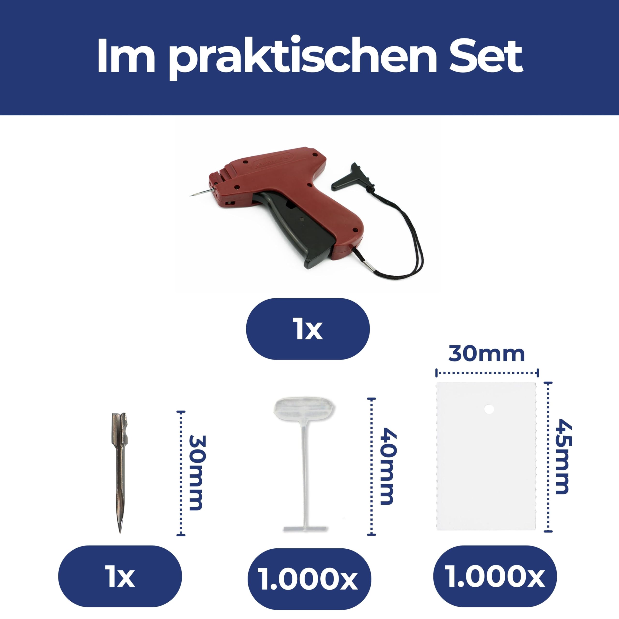 Pokornys - Pistola etichettatrice A&J 90S Standard set con ago di ricambio + 1.000 fili standard 40mm + 1.000 etichette cartone 30x45mm - Pistola per l'applicazione di etichette prezzo su tessuti