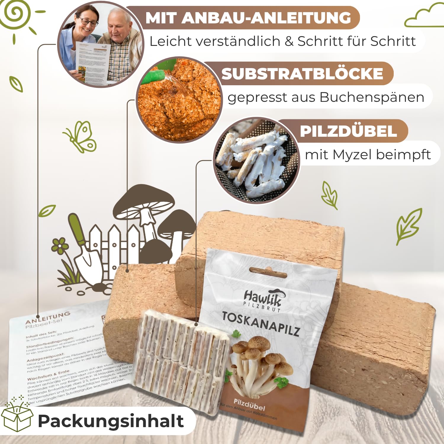 Hawlik Pilzbrut - Pholiote Nameko - Kit champignons à faire pousser – Cultiver facilement des champignons dans votre jardin et récolter des champignons frais – Kit champignon