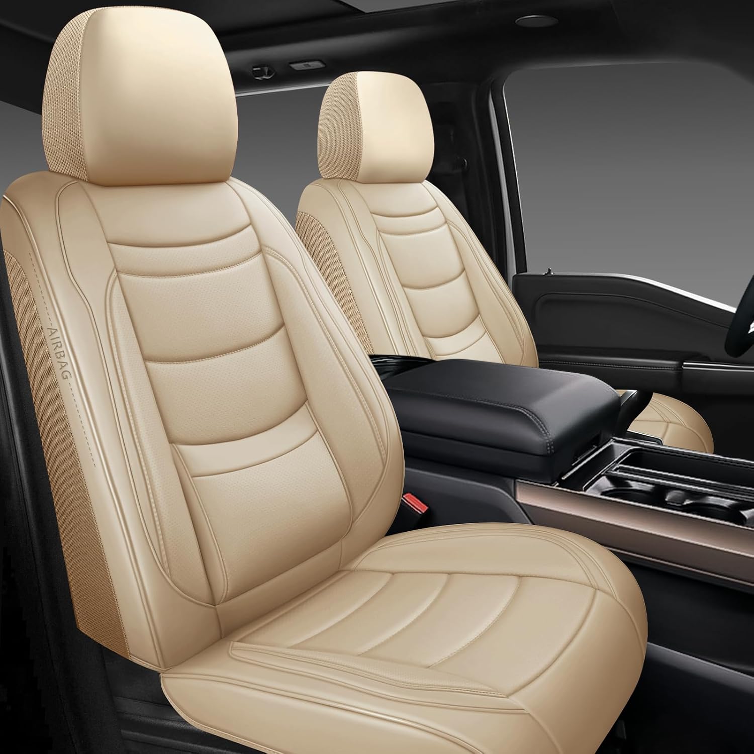 NS YOLO Leather Car Seat Covers Full Set,Universal Fit for Most Cars,SUVs and Sedans,Waterproof Luxury Leatherette Cushions, 5 Seats Protectors (Beige, Full Set-5 Seats(Front and Rear)) Beige Full Set-5 seats(front and rear)