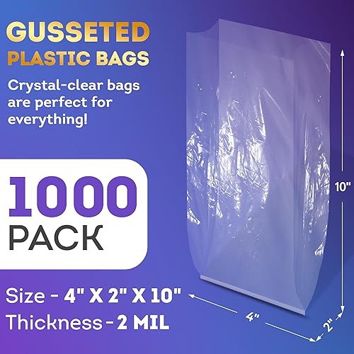 Miniatura 2 de APQ - Bolsas de polietileno transparentes con refuerzo, 4 x 2 x 10 pulgadas, paquete de 1000 bolsas de plástico impermeables con parte superior