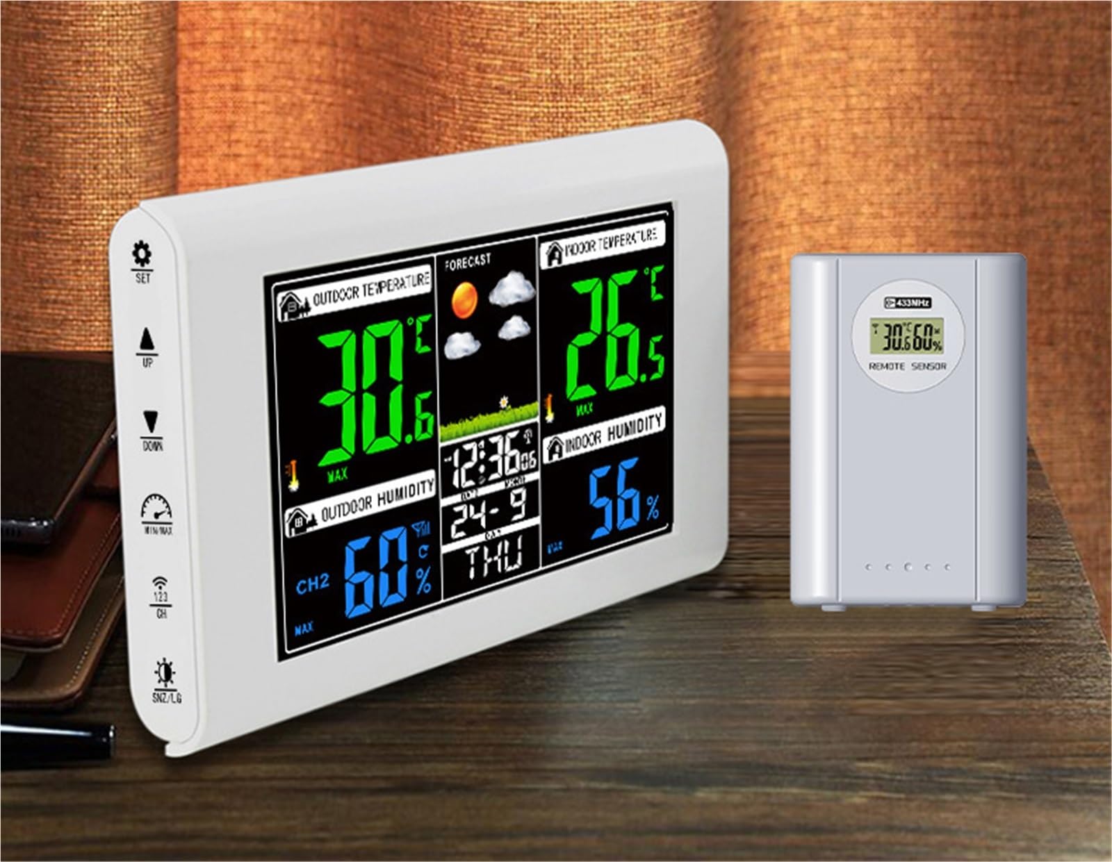 Allarme Meteo Orologio Termometro Igrometro,Monitor meteorologico digitale