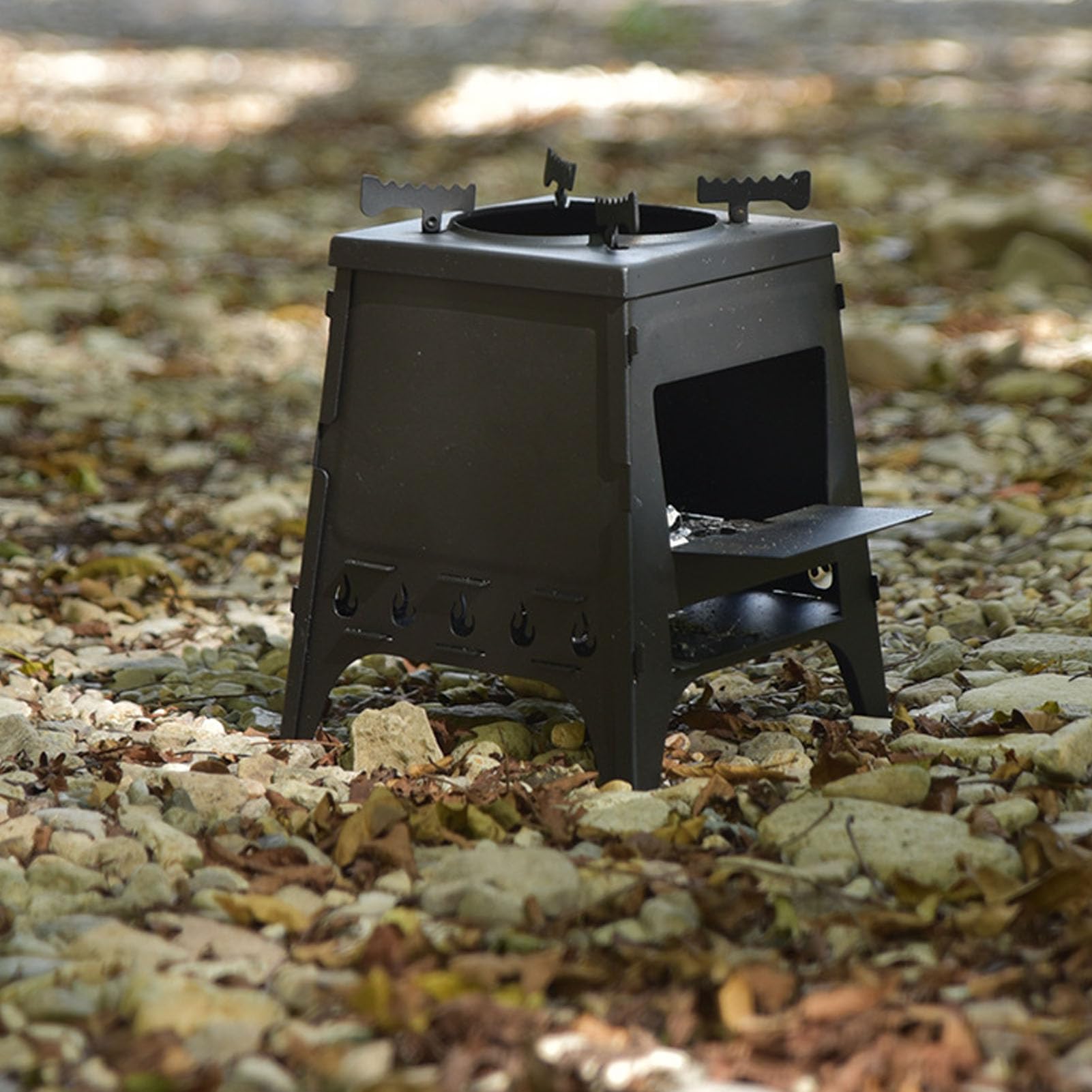 RIZGHWOY Fornello da Campeggio Portatile a Legna, Pieghevole in Acciaio Antivento