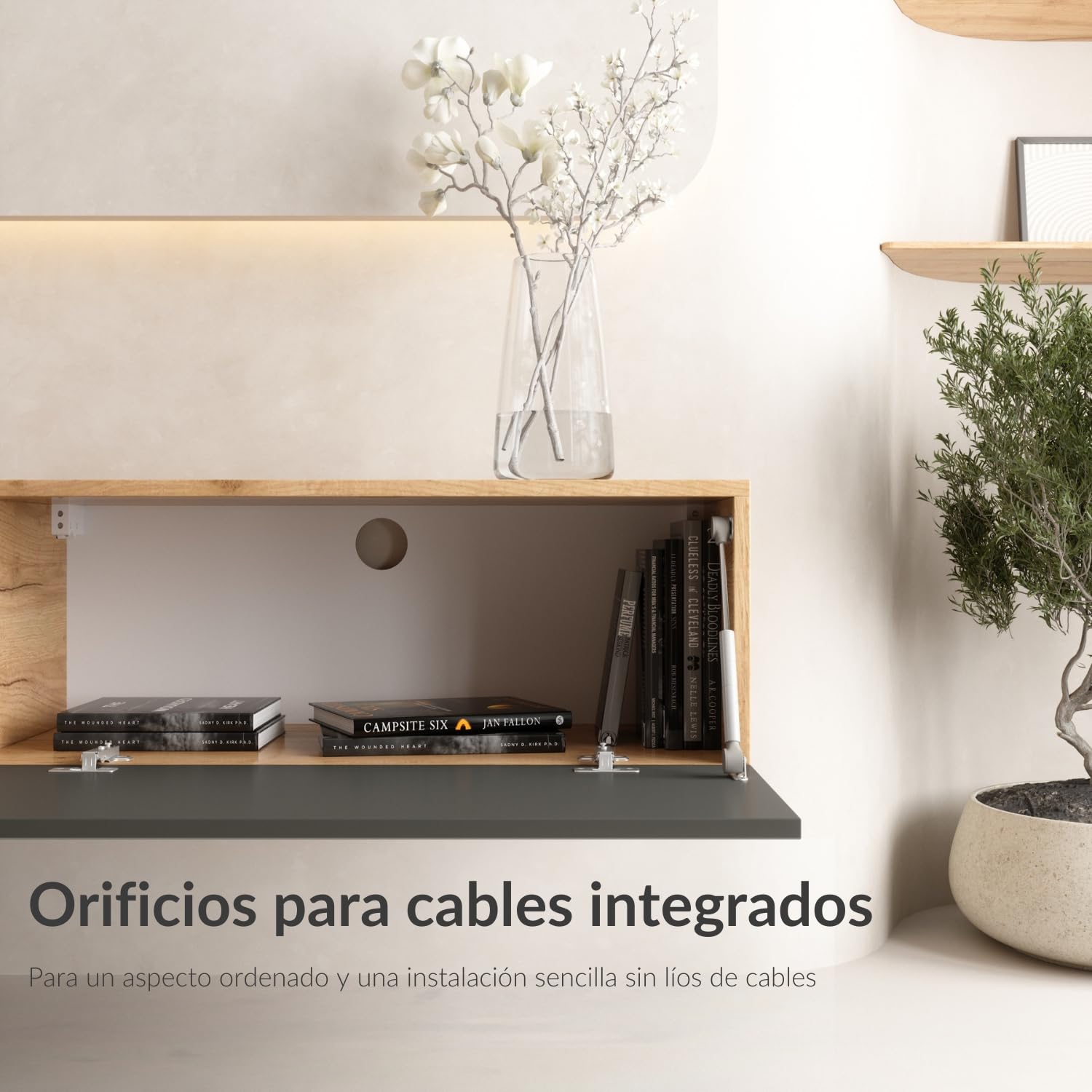 Planetmöbel Mueble TV West, Mesa TV de 200 cm de Largo, Mueble TV suspendido o de pie, Mueble Salon Moderno, 2X Mueble Television 37,8 x 100 x 30 cm, Roble Dorado Antracita