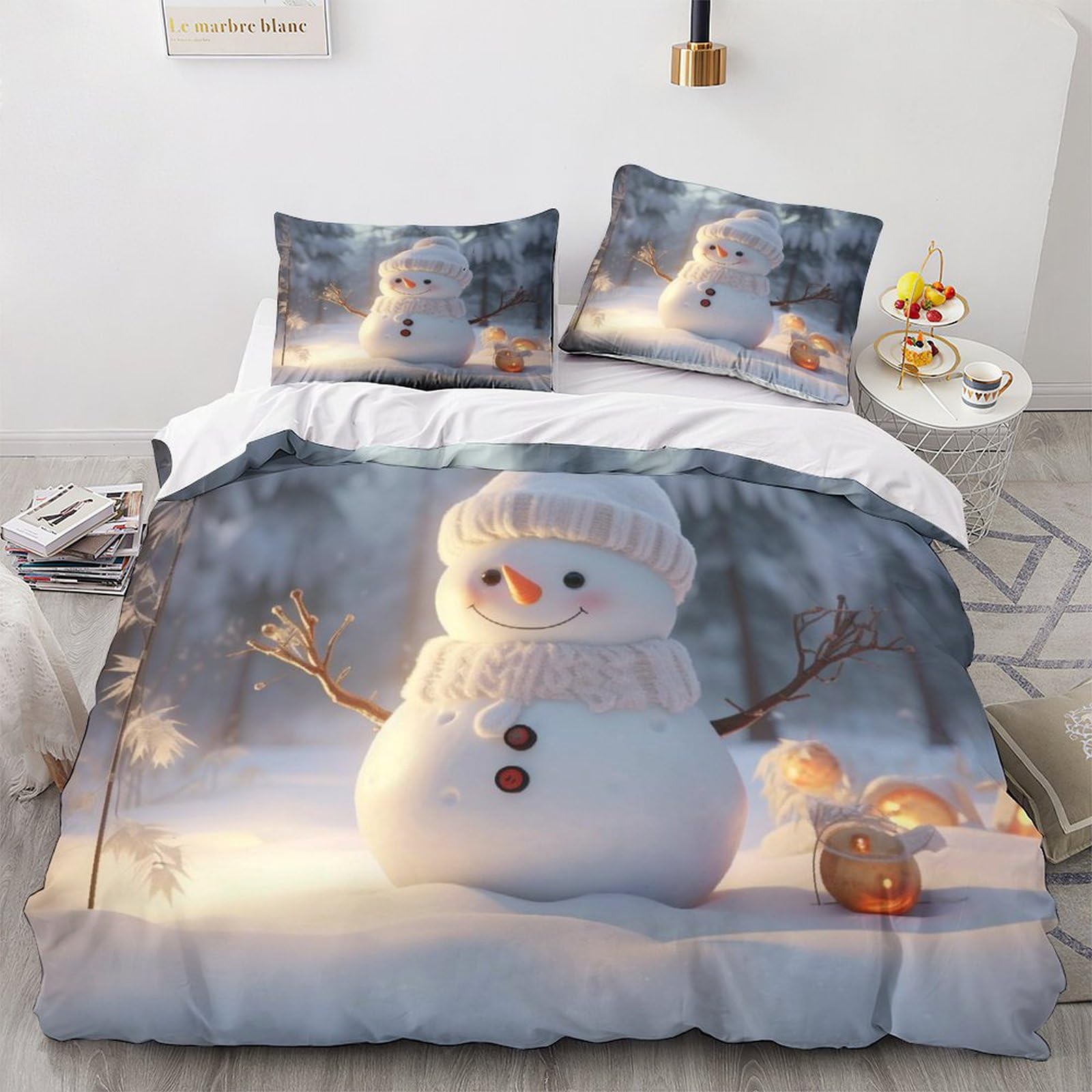 OPSREY Christmas Snowman Warmth Comforter Cover Hidden Zipper Xmas Duvet Cover Set with Pillowcases Bedding Set Soft Microfiber Quilt Cover Set Various Sizes for Kids Adults Double（200x200cm）
