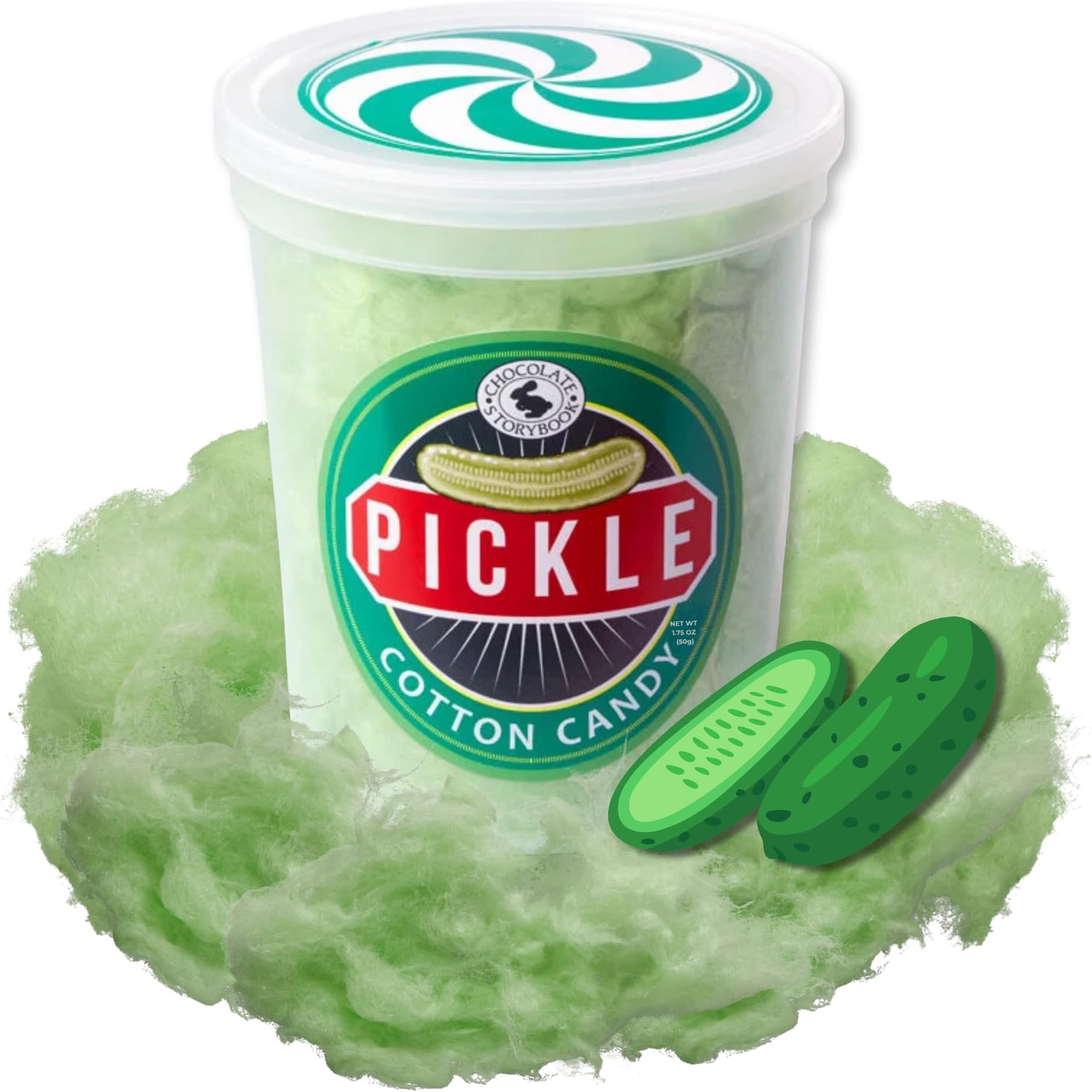CHOCOLATE STORYBOOK Gourmet Flavored Cotton Candy – Unique Idea for Holidays, Birthdays, Gag Gifts, Party Favors (Pickle, 1.75 oz, 1-Pack)